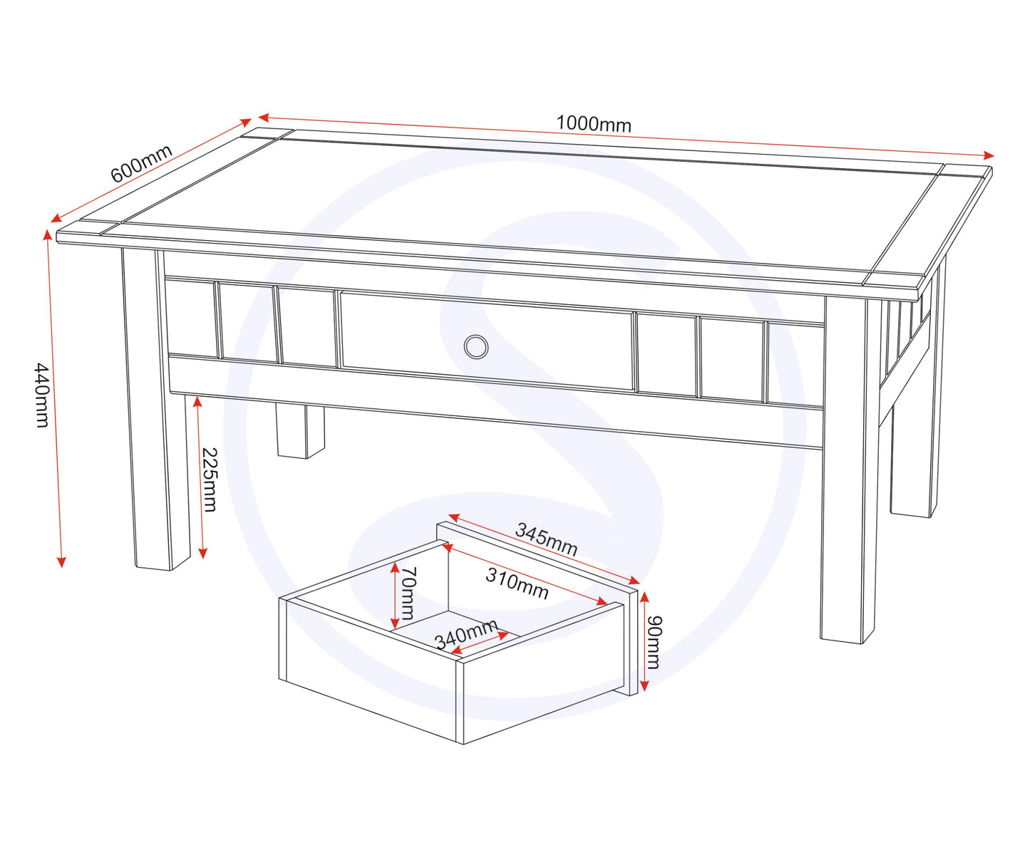 Seconique Panama 1 Drawer Coffee Table in Natural Wax