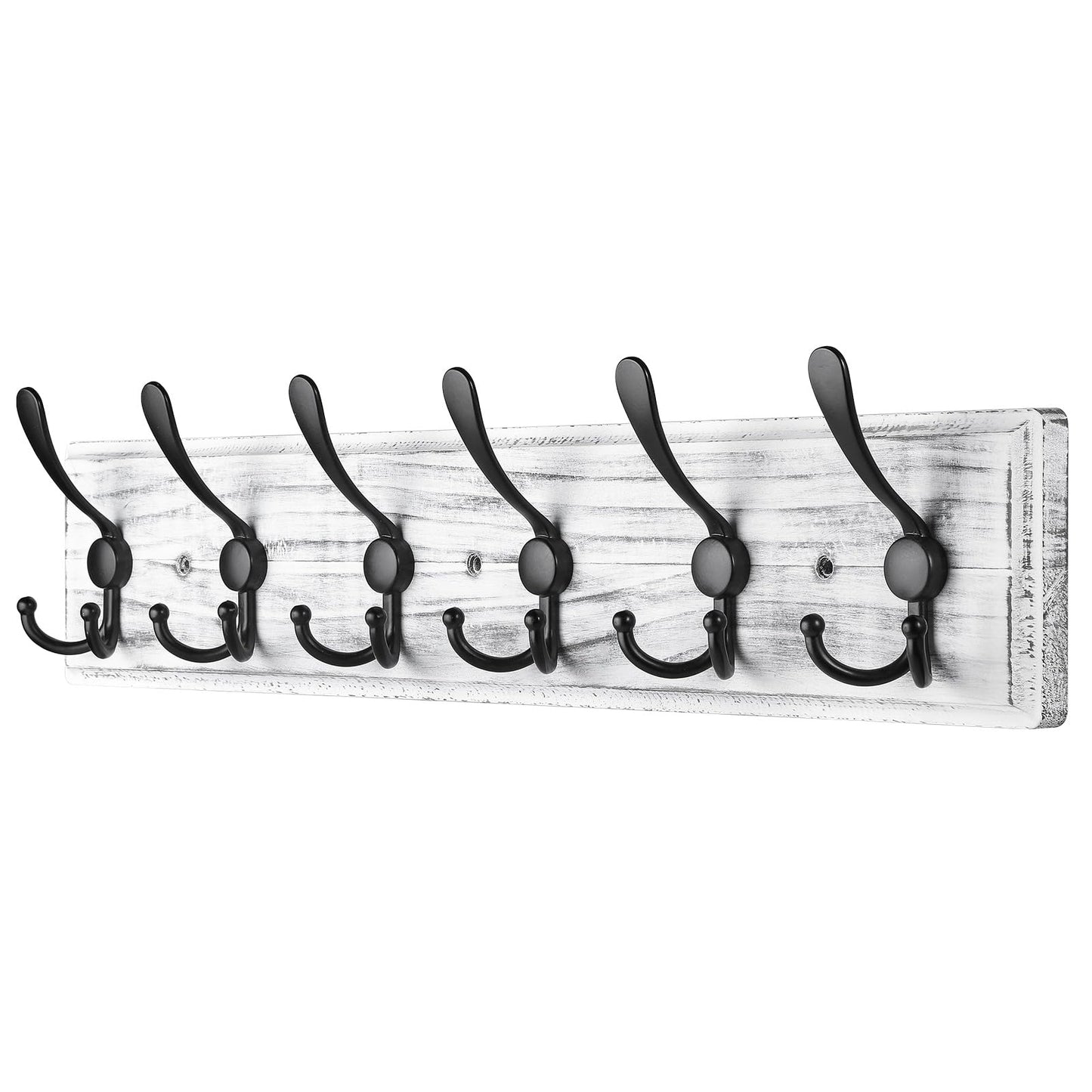 PHINGEER Wall Mounted Coat Hooks, Wooden Heavy Duty Coat Rack for Wall,6 Triple Coat Hanger Hooks for Hanging Coats,Jacket,Hat,Clothes(Grey White, 6