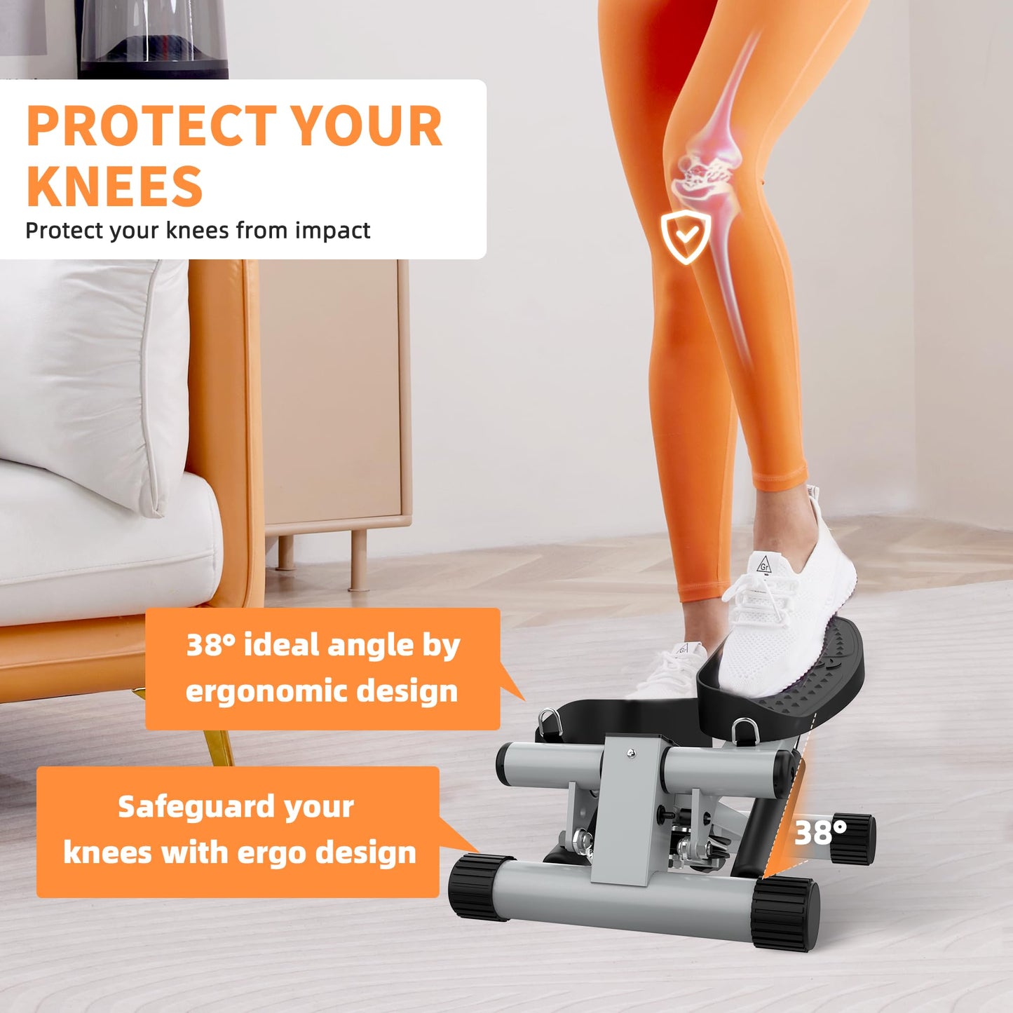 Niceday Mini Stepper Exercise Machine, Steppers with Resistance Bands, Step Machine Exerciser for Home, Up-Down Stepper with LCD Monitor, Space