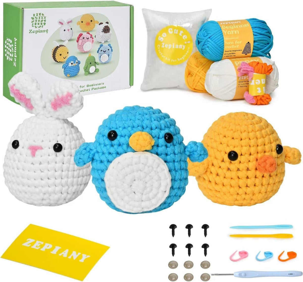 Zepiany Crochet Kit for Beginners, Crochet Animal Kit, Beginner Crochet Kit - Gift for Birthdays, Crochet Kits for Adults with Step-by-Step Video