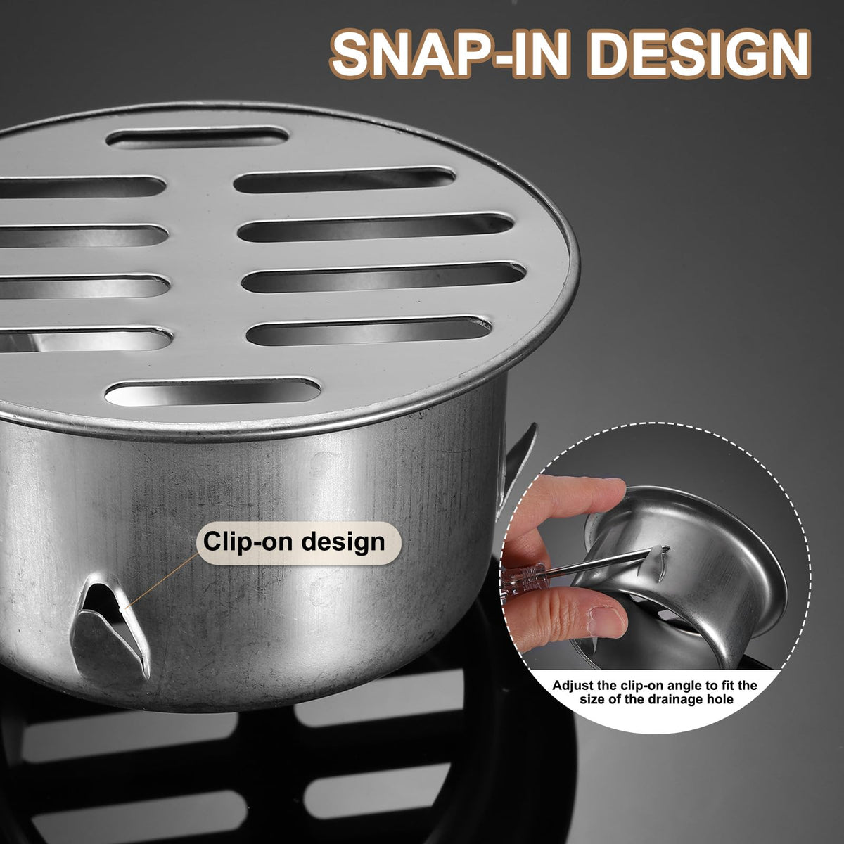 PATIKIL Floor Drain Cover 5" x 3.9" (110 Flat Mouth), 2 Pcs 304 Stainless Steel Round Anti Blocking Snap-in Drain Strainers for Outdoor Bathroom