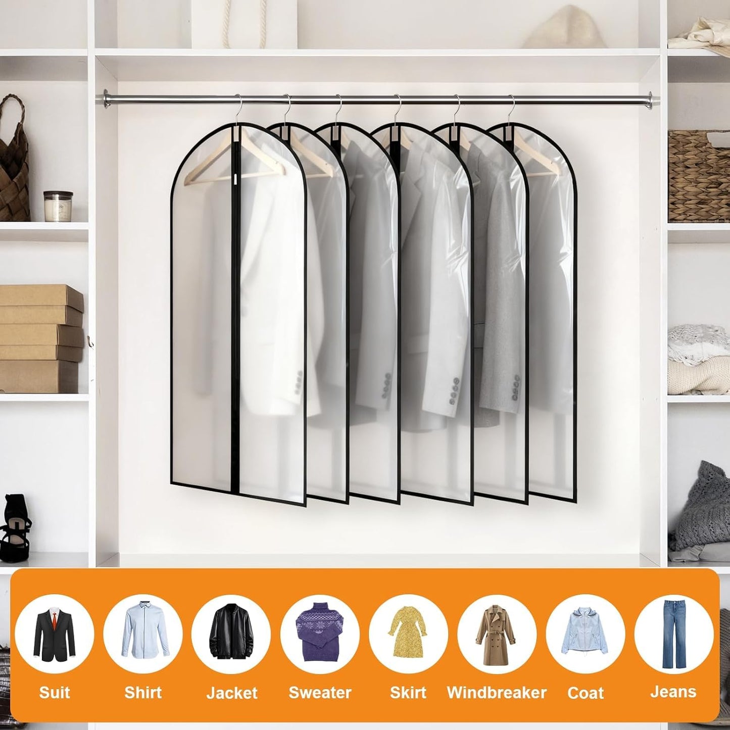12 Pack Garment Bags, 40in PEVA Suit Bags Clothes Covers, Black Edge