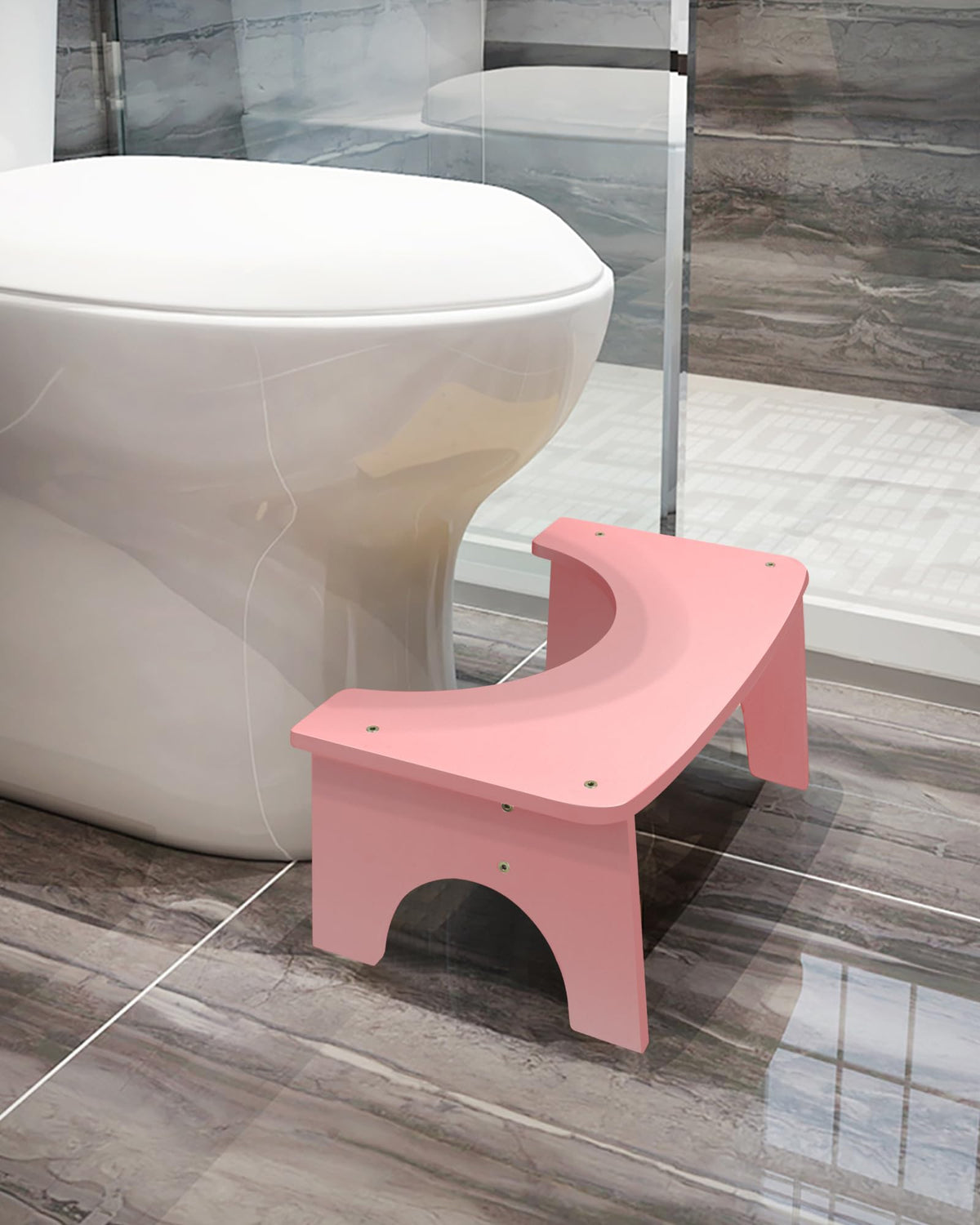 RayLove Toilet Stool, 6.5 Inch Bamboo Poop Stool, Adult Poop Stools, Bathroom Non-Slip Toilet Assistance Step Stool (Pink)