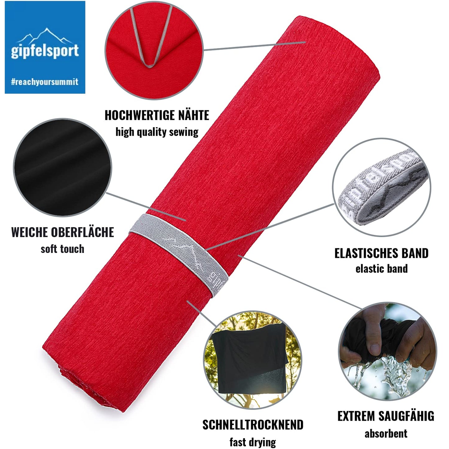 gipfelsport Microfibre Towel red 1x M(110x50cm)
