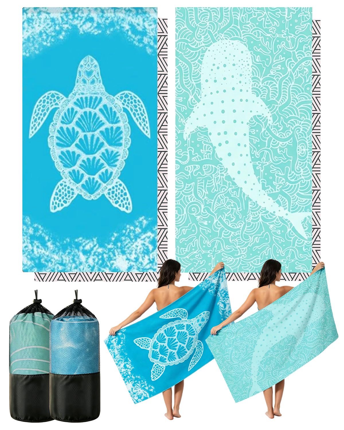 Evoplor 2 Pack Microfibre Beach Towels for Adults Extra Large 200 × 90 cm, Quick Dry Sand Free Beach Towel with Mesh Bag