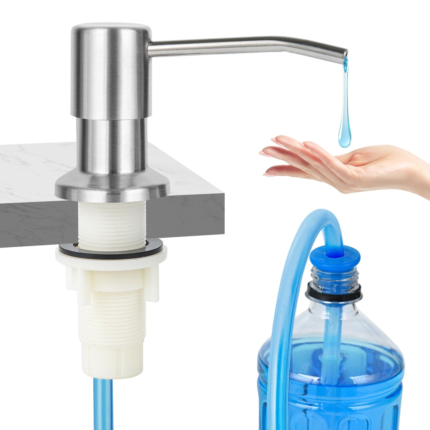 Soap Dispenser for Kitchen Sink(Brushed Nickel),Stainless Steel Countertop Dish Soap Dispenser Pump with 47" Extension Tube kit