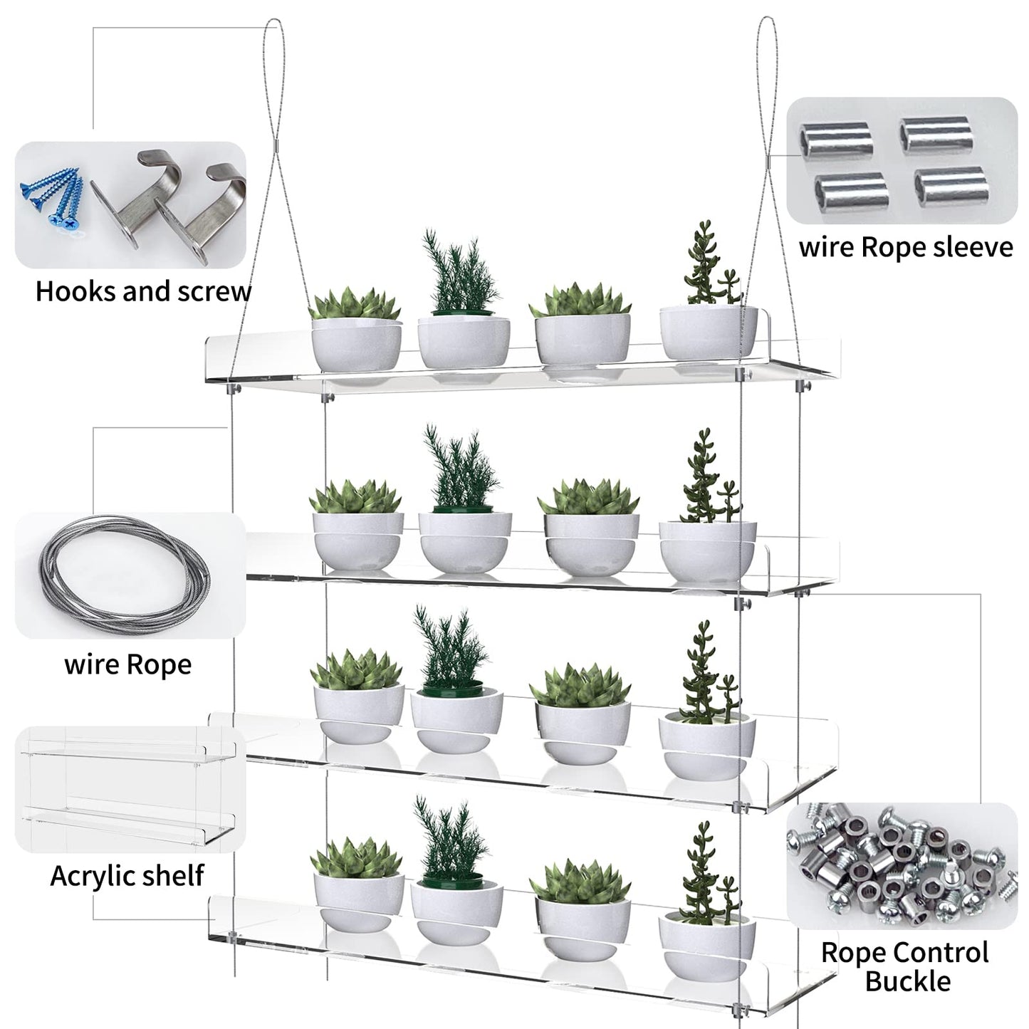 ZerzSemp Hanging Acrylic Plant Shelves for Windows, Height Adjustable Clear Hanging Indoor Windows Wall Hanging Plant Stand for Window Grow