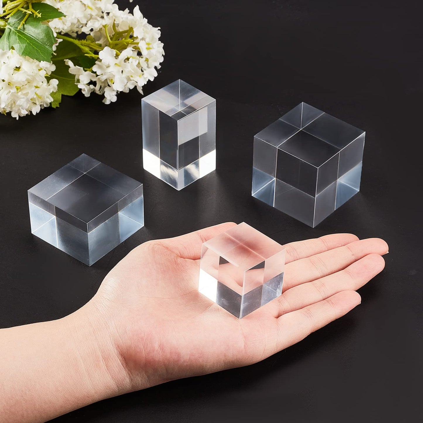 OLYCRAFT 4Pcs Acrylic Display Cubes 4 Sizes Clear Display Bases for Jewelry