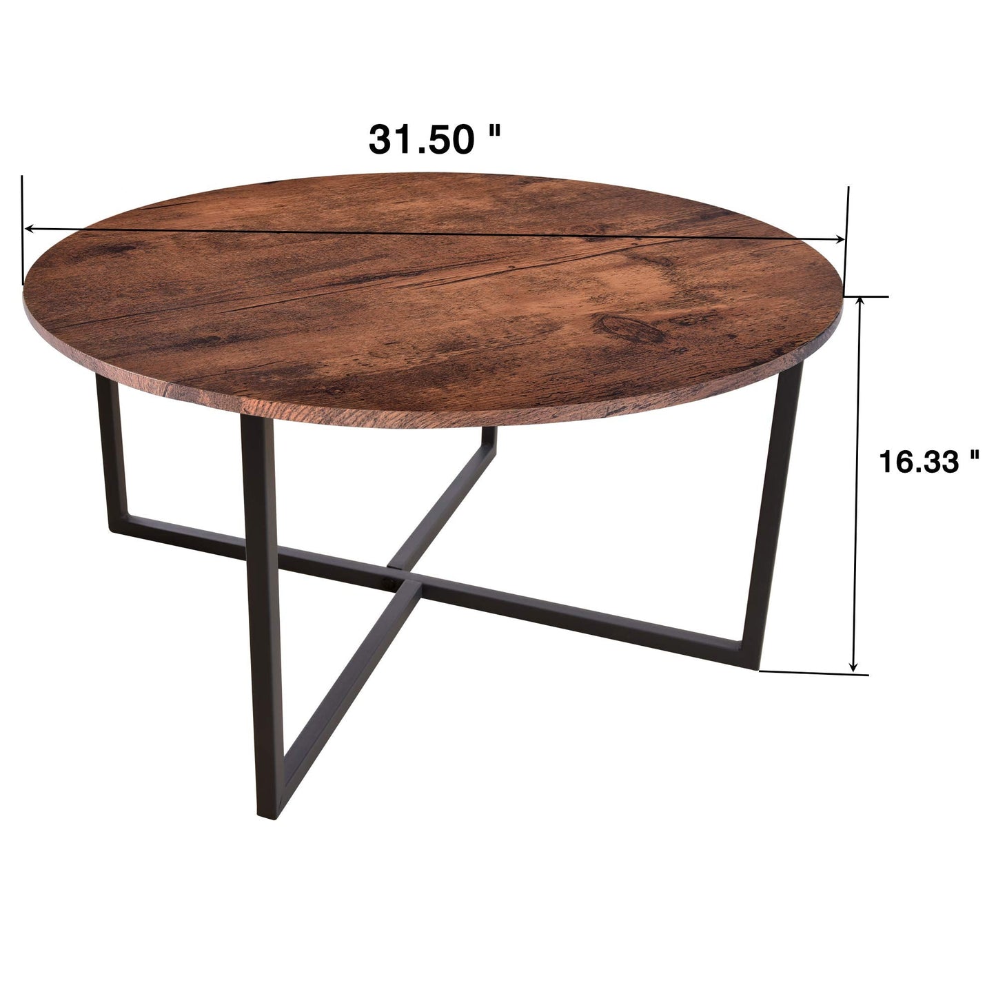 HOMERECOMMEND Round Coffee Table Tea Table Dining Table Modern Office Desk End Table Sofa Table for Living Room Rustic Brown/Black