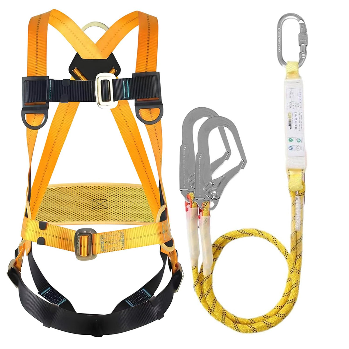 BWISUP Safety Harness Kits with Lanyard, Full Body Fall Safety Arrest Protection Kit With 2 Hook and 2 2m Lanyards, Adjustable Waist Belt, for Aerial