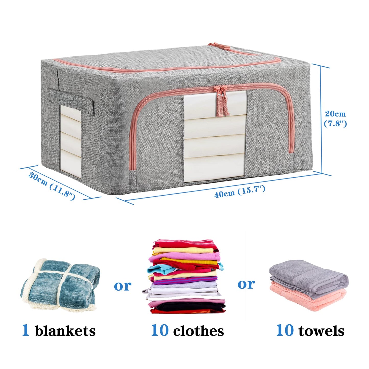 FUSACONY Closet Organizers and Storage, Foldable Oxford Cloth Steel Frame Box,2 Pack,Clear Window & Carry Handles, Waterproof