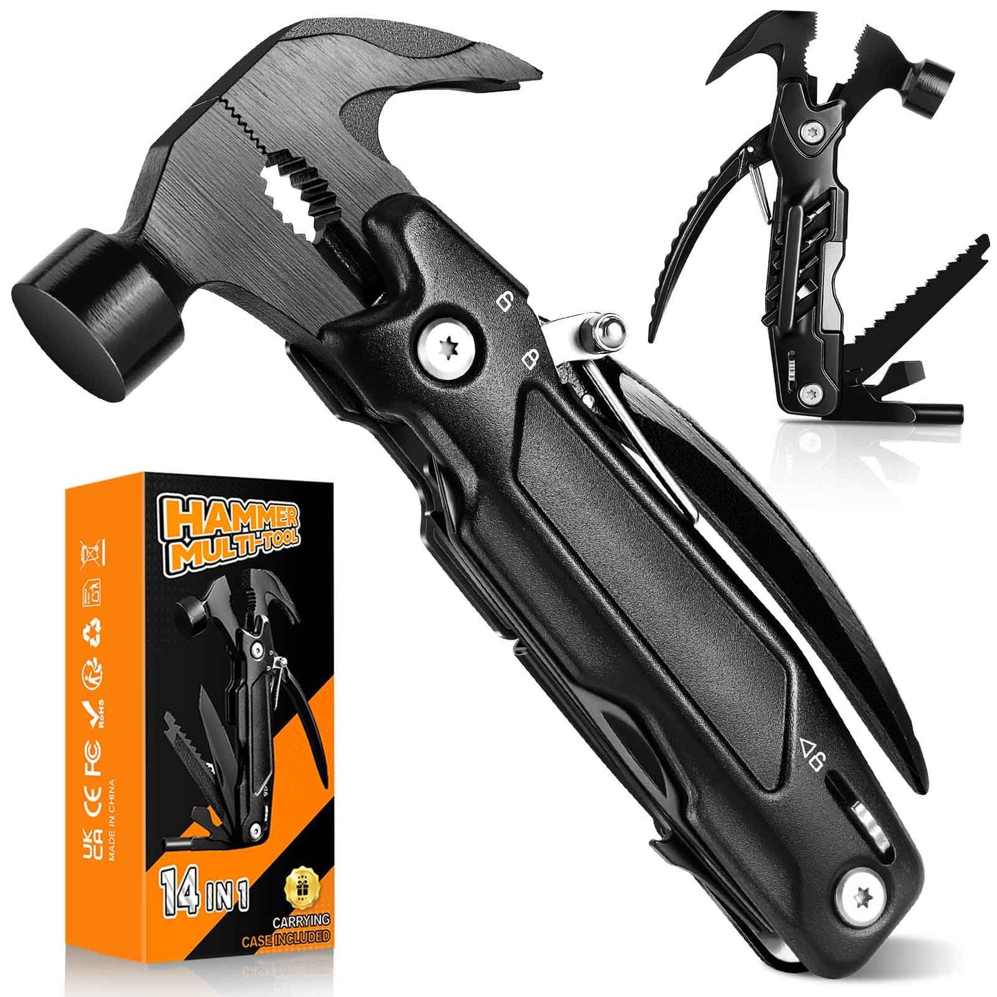 ISEYOU 14-in-1 Multitool Hammer ? Gifts for Men, Handy All-in-One Tool for Dad & Husband, DIY Repair Kit, EDC Pocket Gear, Compact Camping Tool, with