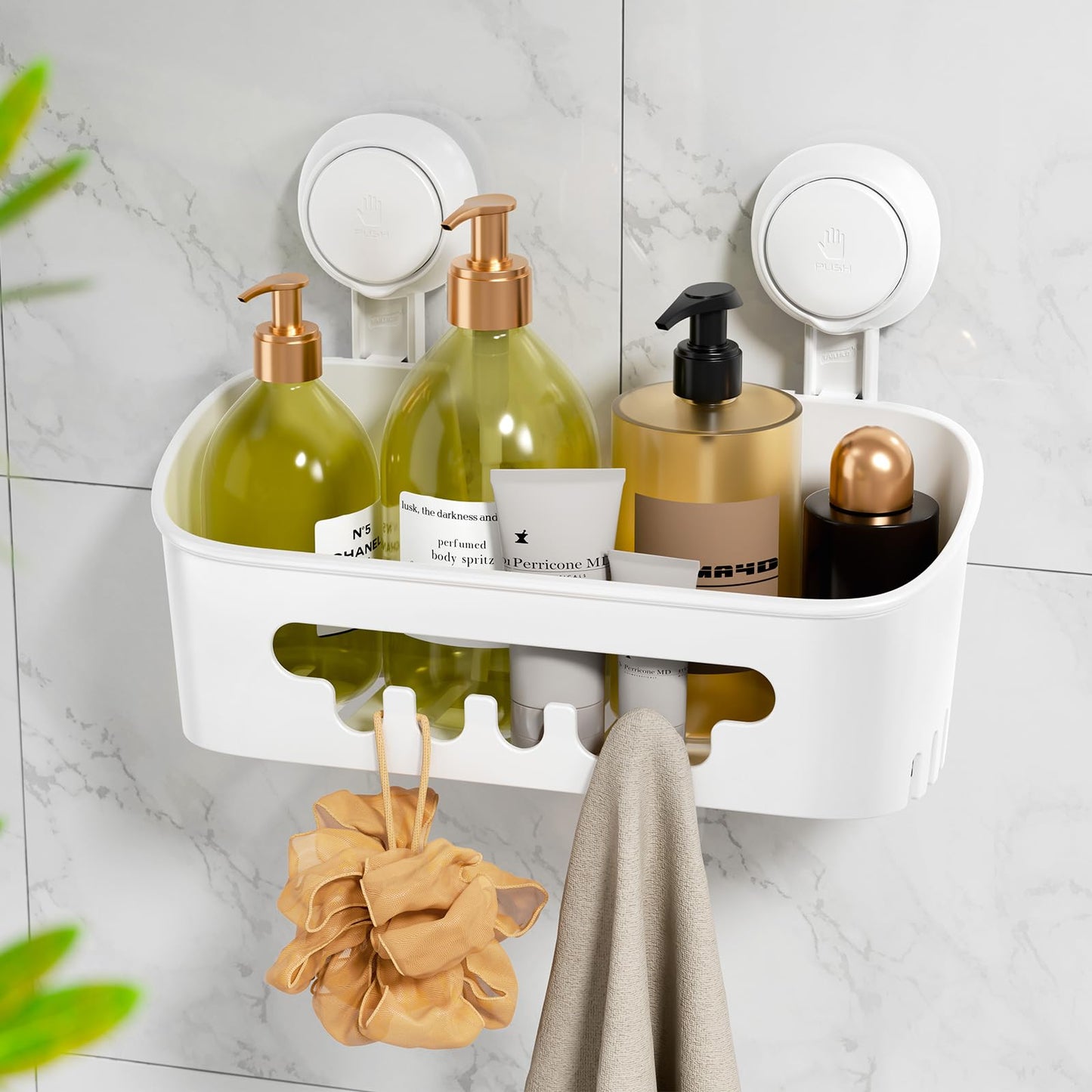 LEVERLOC Shower Caddy Suction Bathroom Storage Shelf Suction Shower Caddy Storage No Drilling Shampoo Holder Removable Powerful Max Hold 10KG Bathroom