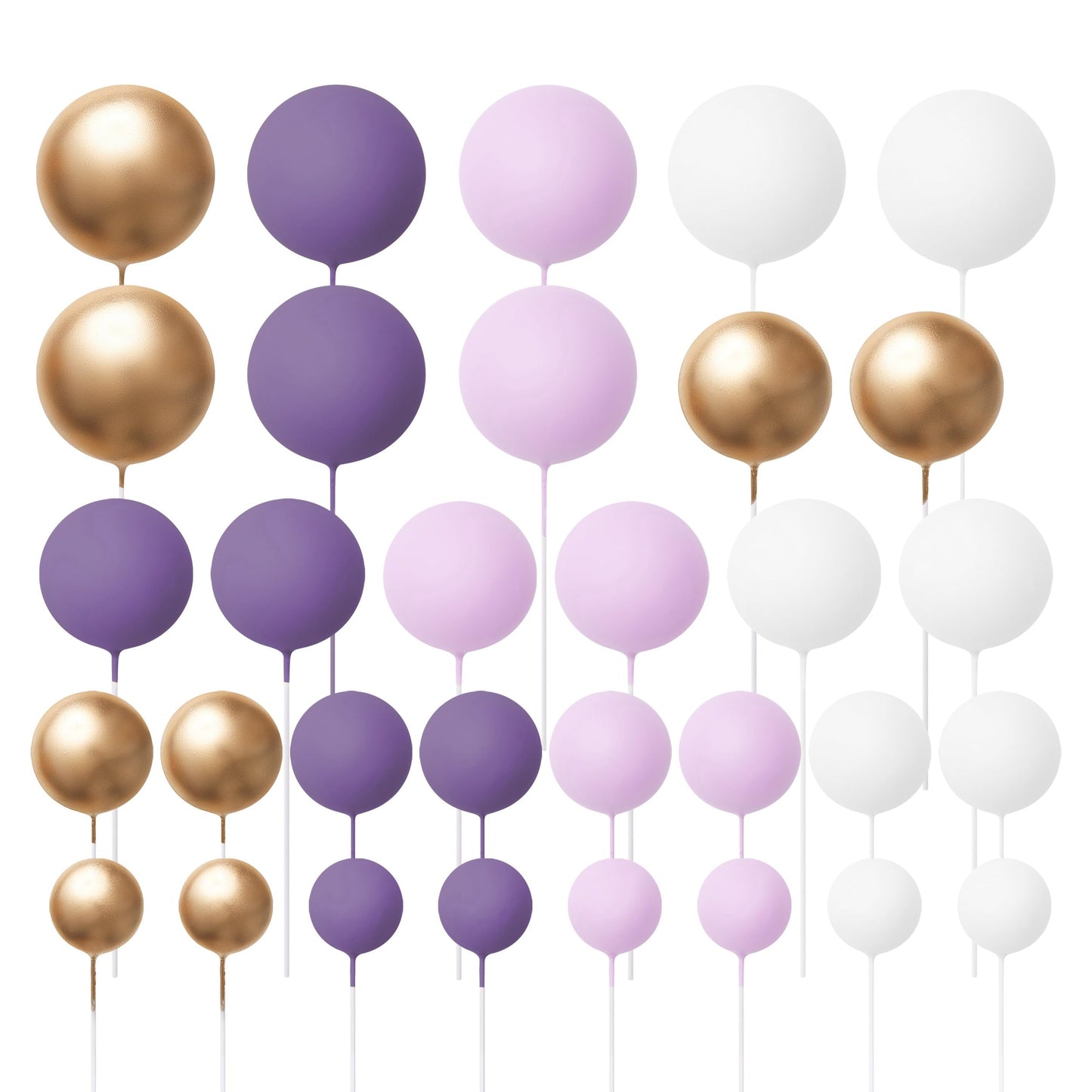 The Baked Studio - 32 Pieces Cake Decorating Balls With 4 Sizes In Pack - White, Gold, Lilac & Purple (Mixed Colour Bundle 8)