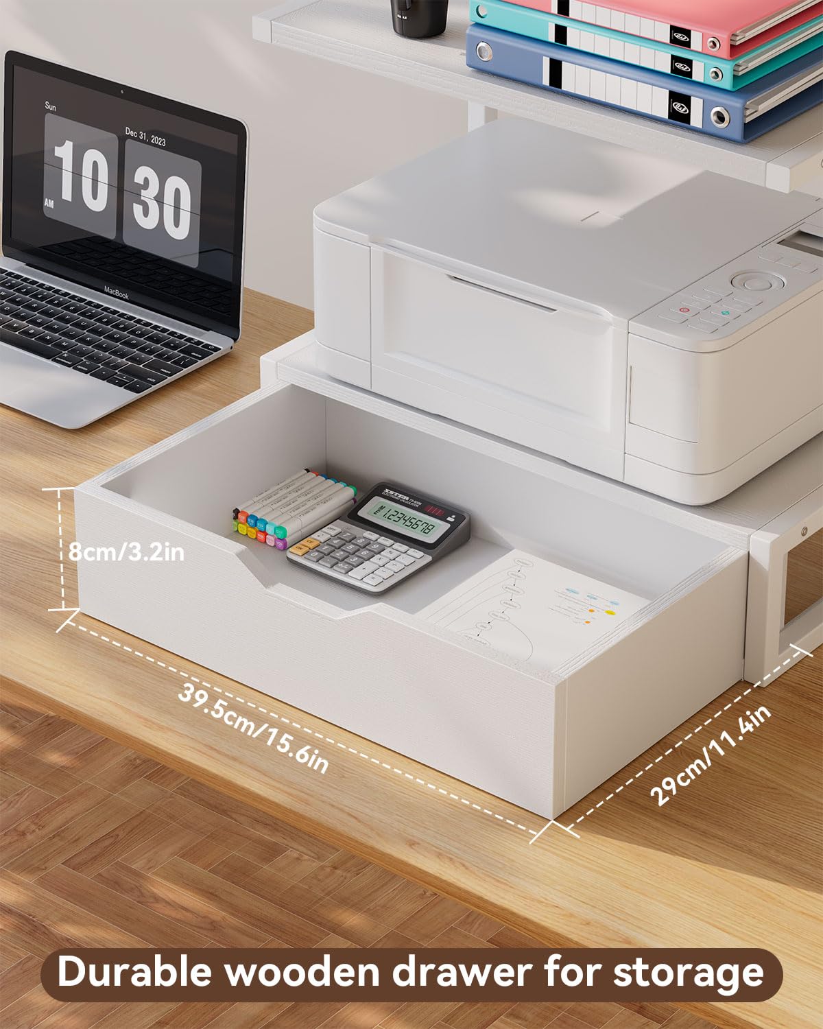 IBUYKE 2 Tier Desktop Printer Stand,Printer Table with Storage Shelf,Multi-Purpose Desk Organizer for Folders,Books,for Fax Machine
