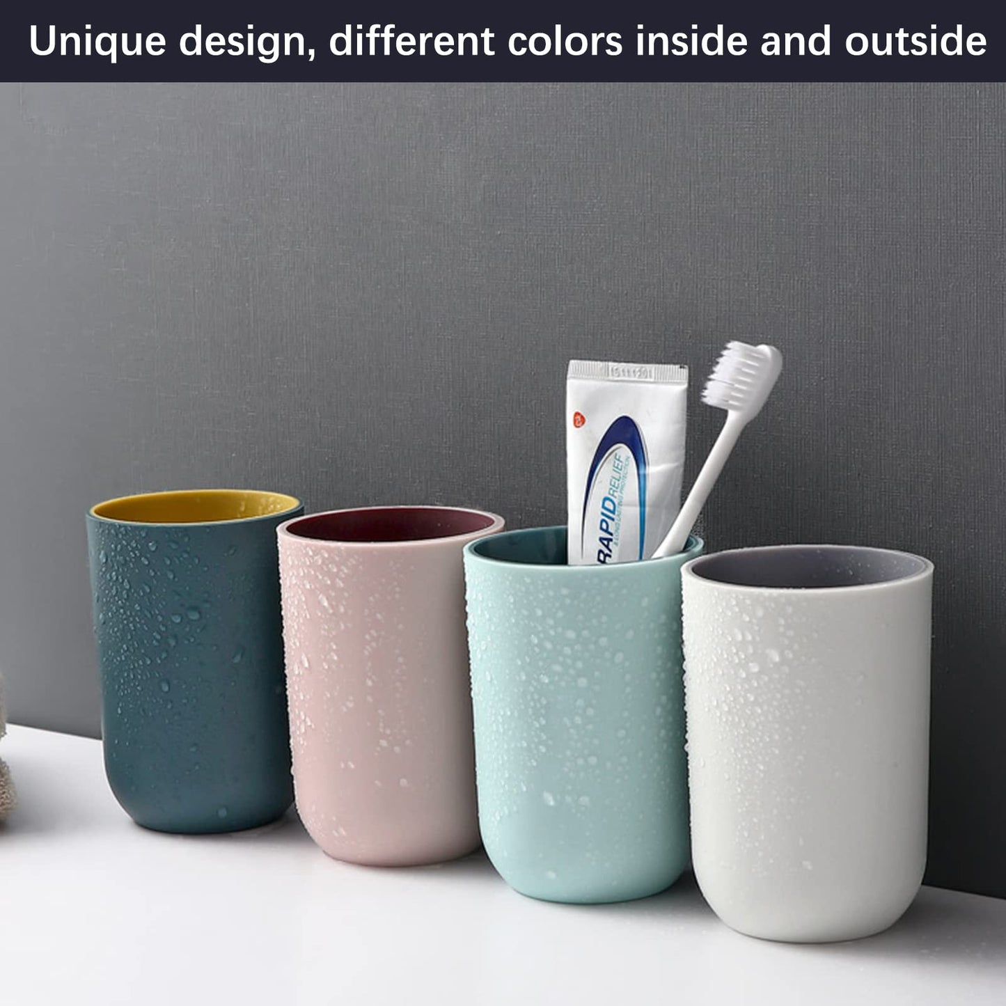 MAIJIAJU 4Pcs Toothbrush Cup, Reusable Plastic Mouthwash Tumbler