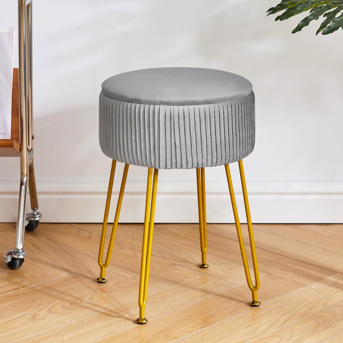 IBUYKE Storage Footrest Chair Ottoman, Makeup Vanity Stool, Grey L/G-20G