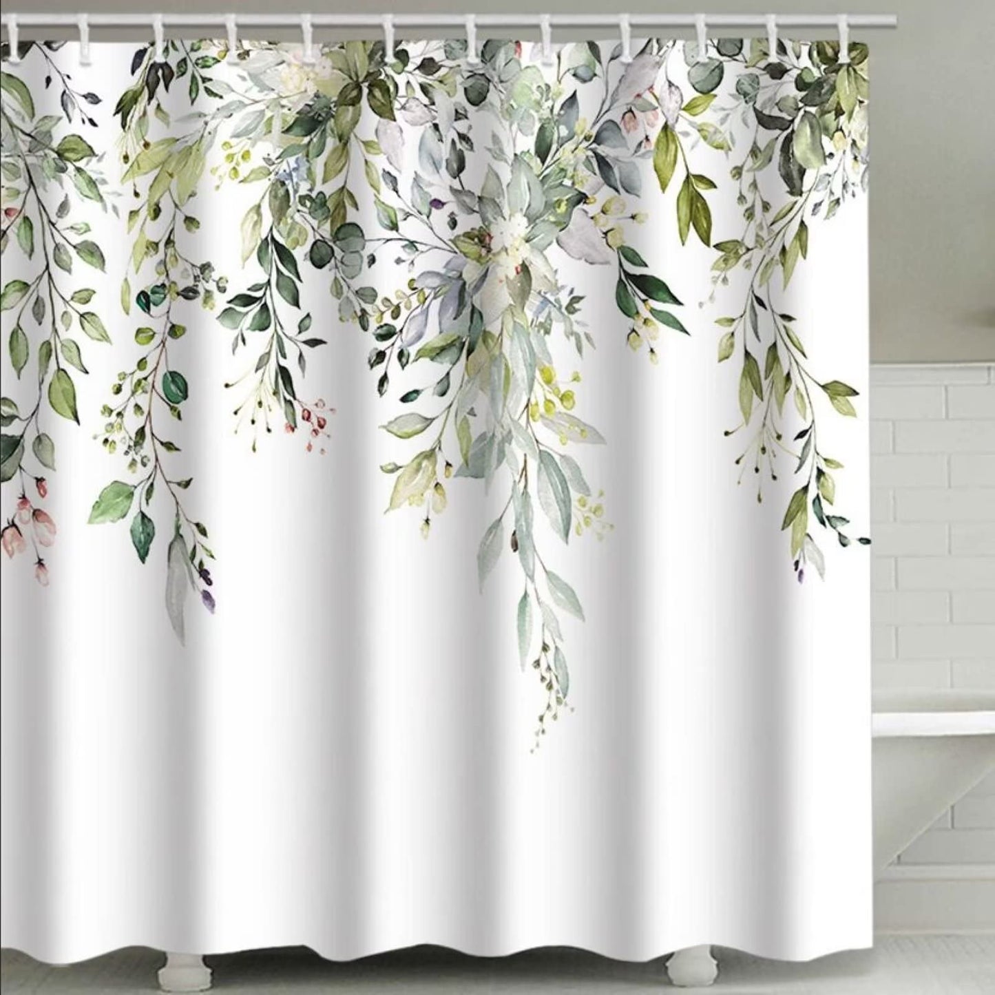 Ezmine Floral Shower Curtain Waterproof Plant Bathroom Decoration Leaves Washable Bathroom Curtain Decor Quick-Drying Shower Curtain with 12 Hooks