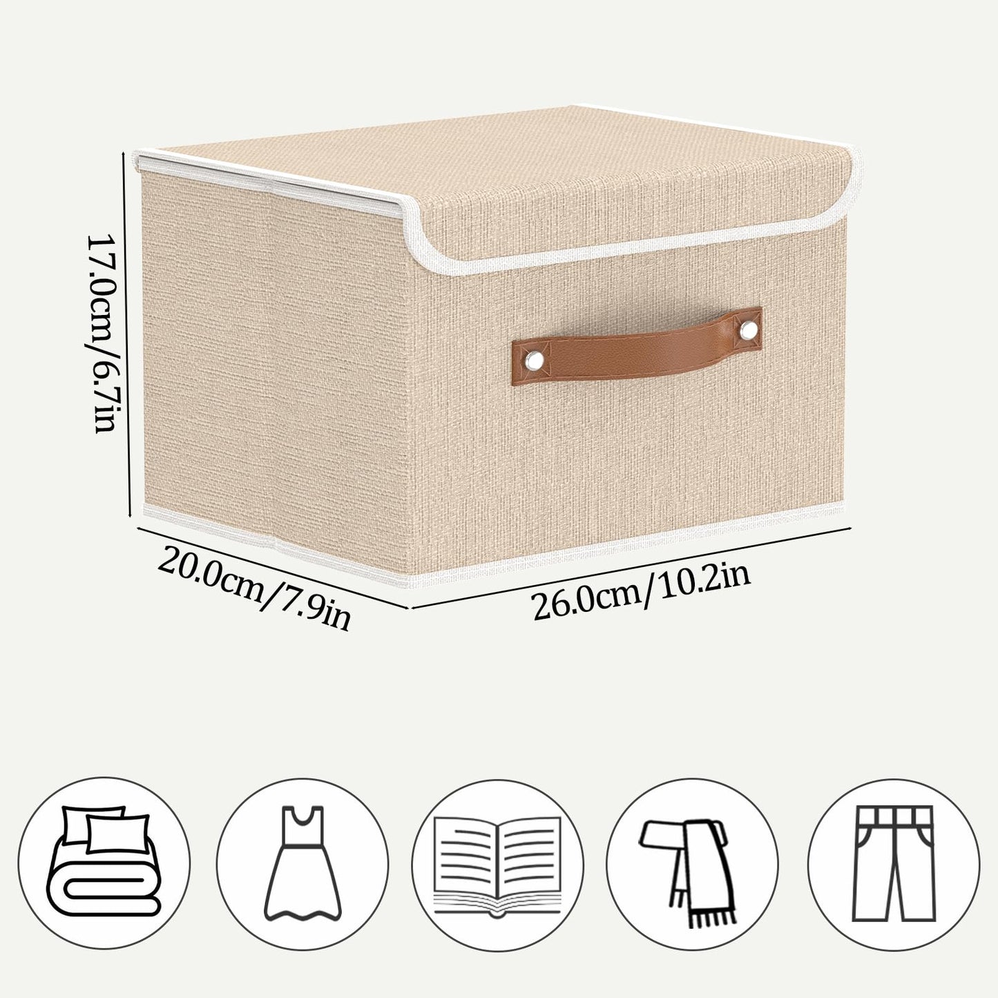 OUTBROS Storage Boxes with Lids 5 Pack, Bins 26x20x17 cm, Beige