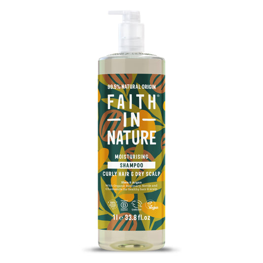 Faith In Nature 1L Natural Shea & Argan Shampoo, Moisturising for Curly Hair & Dry Scalp, Vegan & Cruelty Free, No SLS, Silicones or Parabens, Family