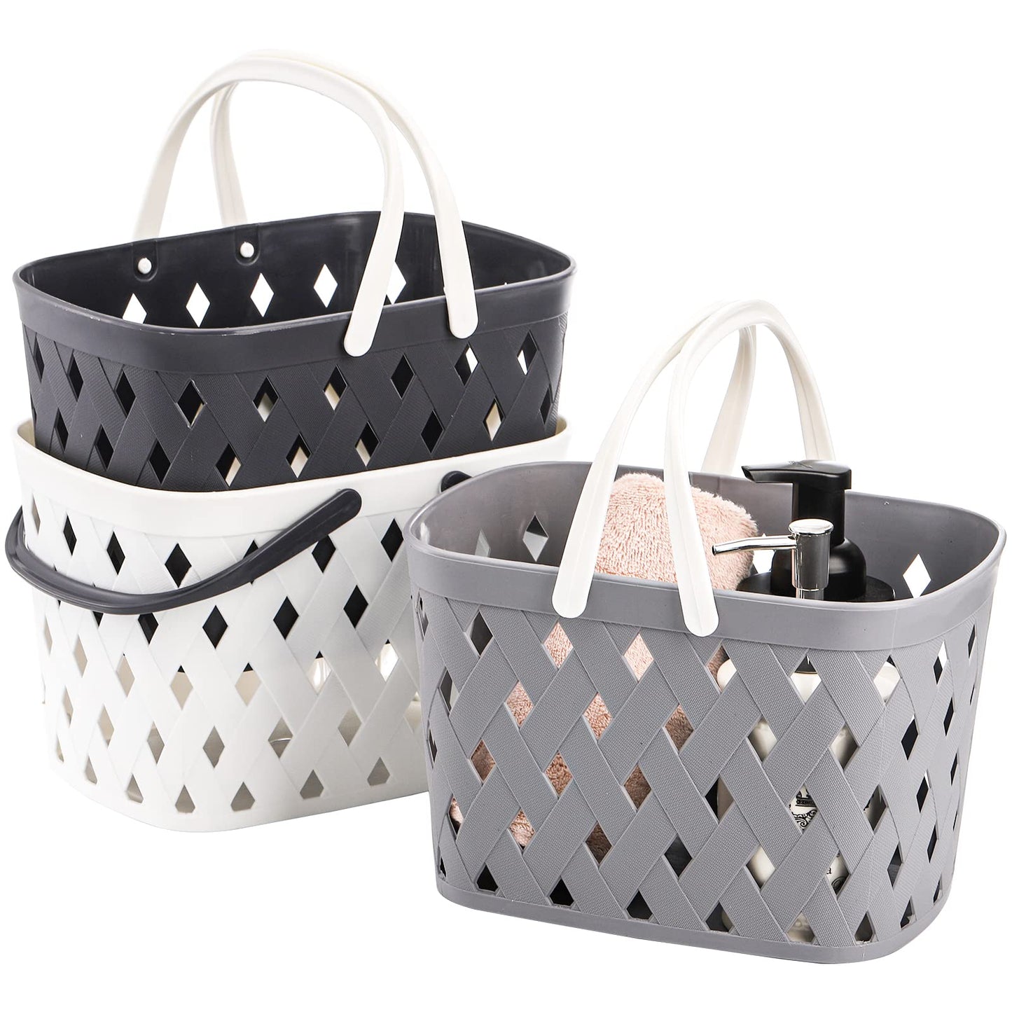 Hacaroa 3 Pack Portable Shower Caddy with Handles, Plastic Tote Storage Basket Toiletry Organizer Bin for Holding Soap, Shampoo, Cosmetics, Bathroom,