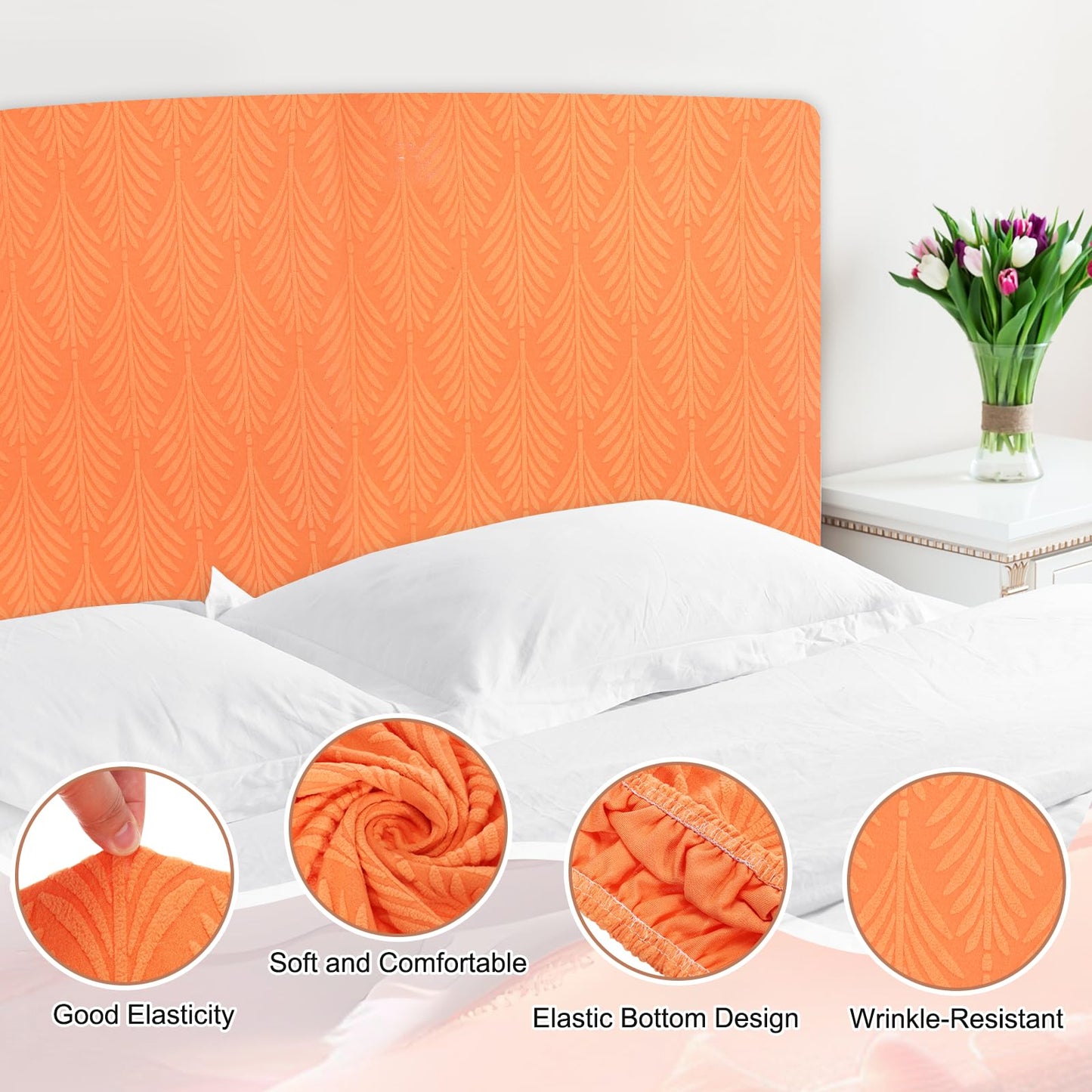 sourcing map Bed Headboard Slipcover, 200cm Jacquard Fabric Stretch Protector Covers, Dustproof Cover for King Size Headboard Bedroom Decor, Orange