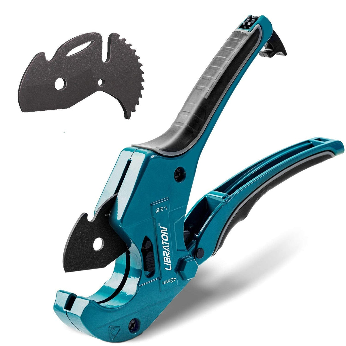 Libraton Pipe Cutter, Plastic Pipe Cutter 42mm, PVC Cutter with Replacement Blade, Pipe Cutting Tool with Ratchet Drive for Cutting PEX, PVC, PPR