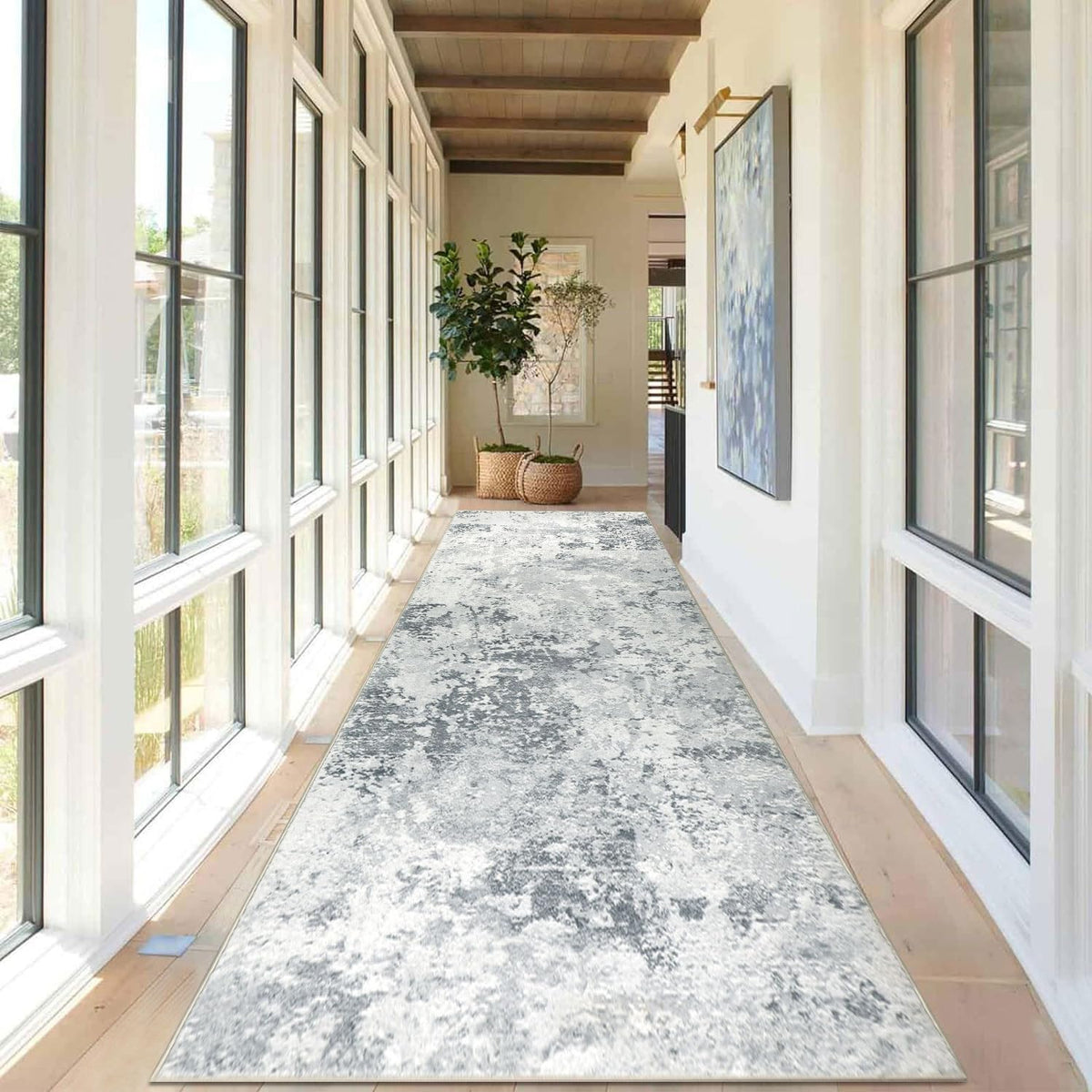 Homcomodar Abstract Runner Rug for Entryway 80x300cm Extra Long Modern Rug Runners Faux Woolen Bedroom Rug Floor Carpet Runner Non Shedding Throw Rugs