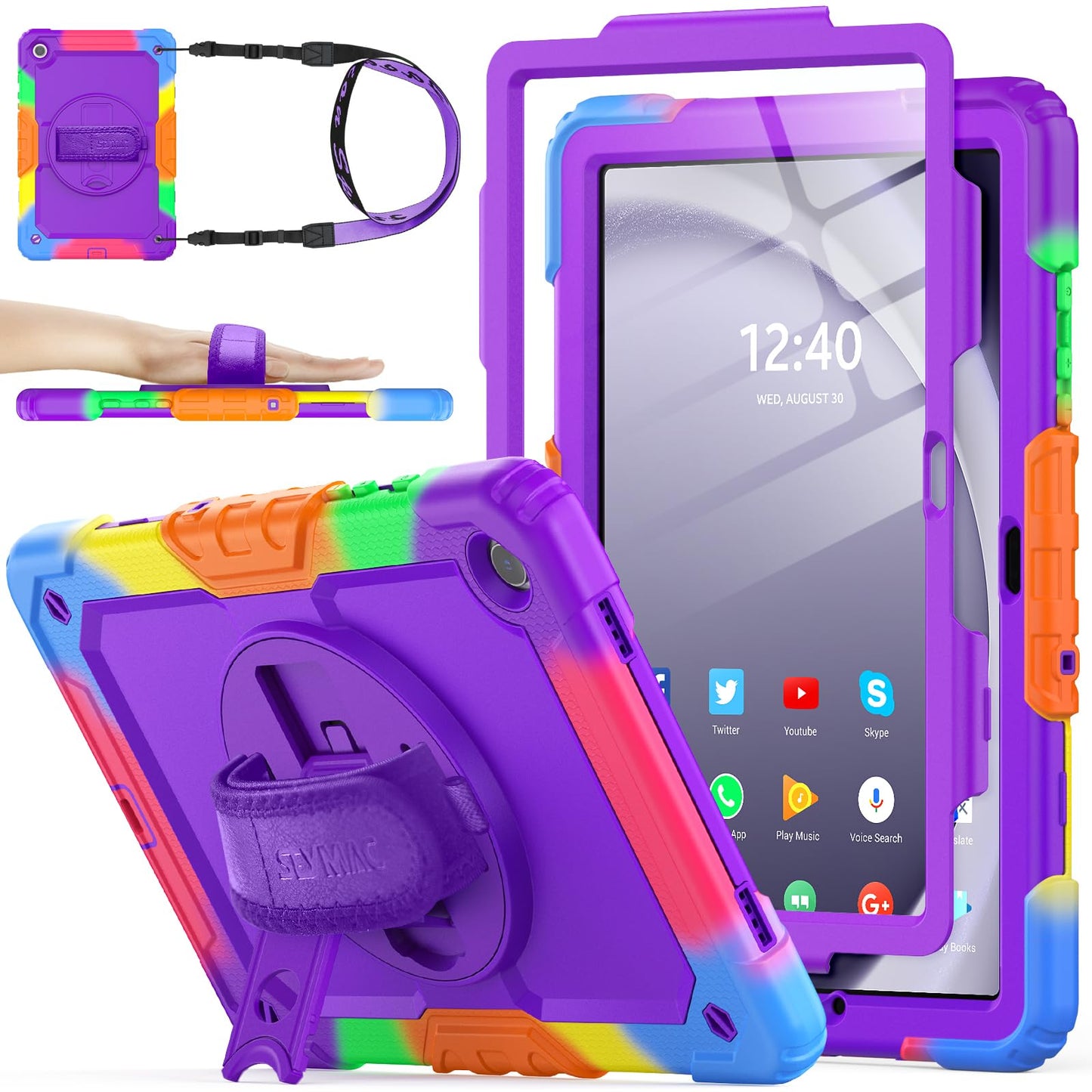 SEYMAC stock Case for Samsung Galaxy Tab A9+ Plus 11 Inch 2023, Full Body Shockproof with Screen Protector, 360? Rotating Stand/Hand Strap for Samsung