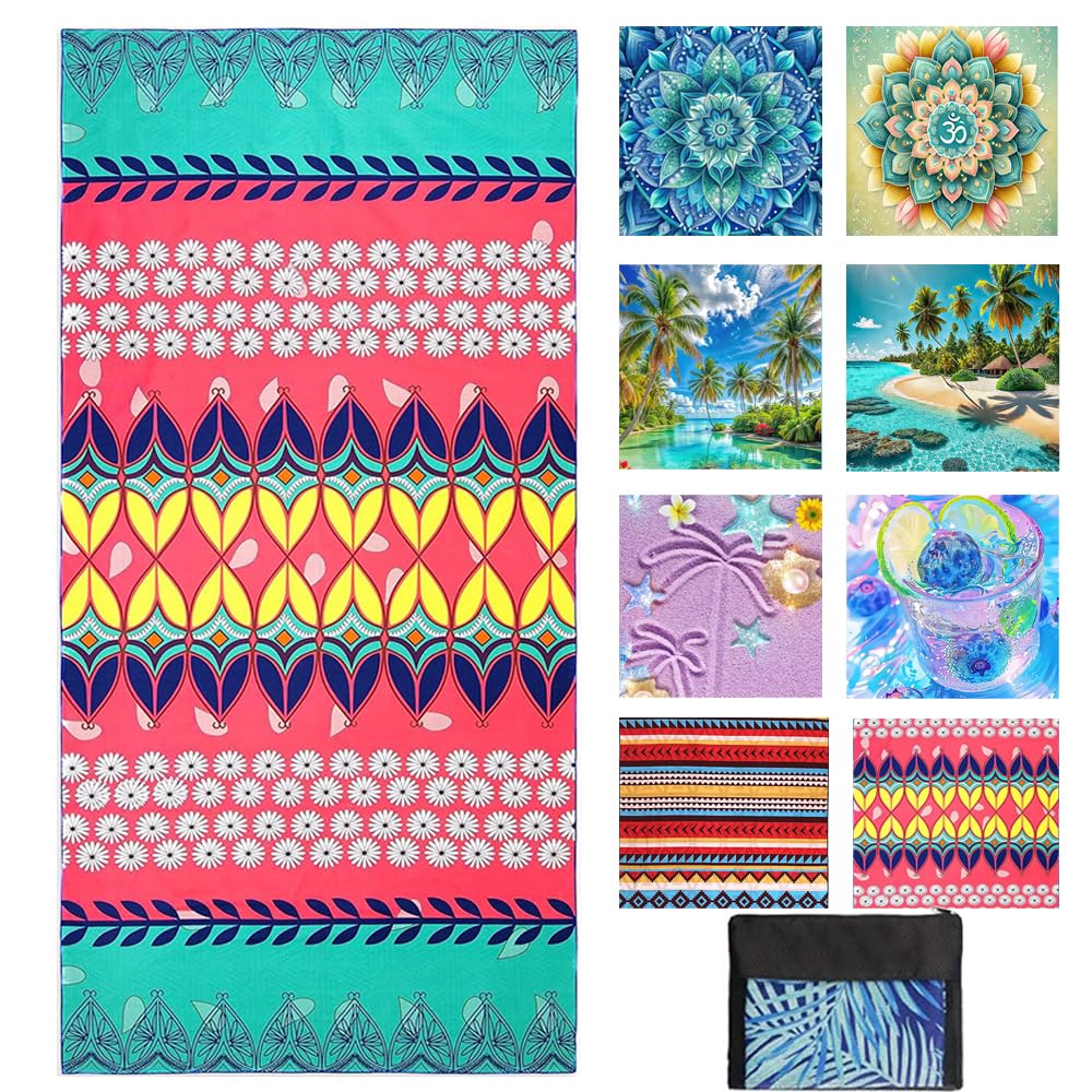 JAODFK Microfibre Beach Towel 71"X32" Quick Dry Lightweight Sand Free Large Thin Towels Travel Essentials For Adults Womens Swim Bath Accessories