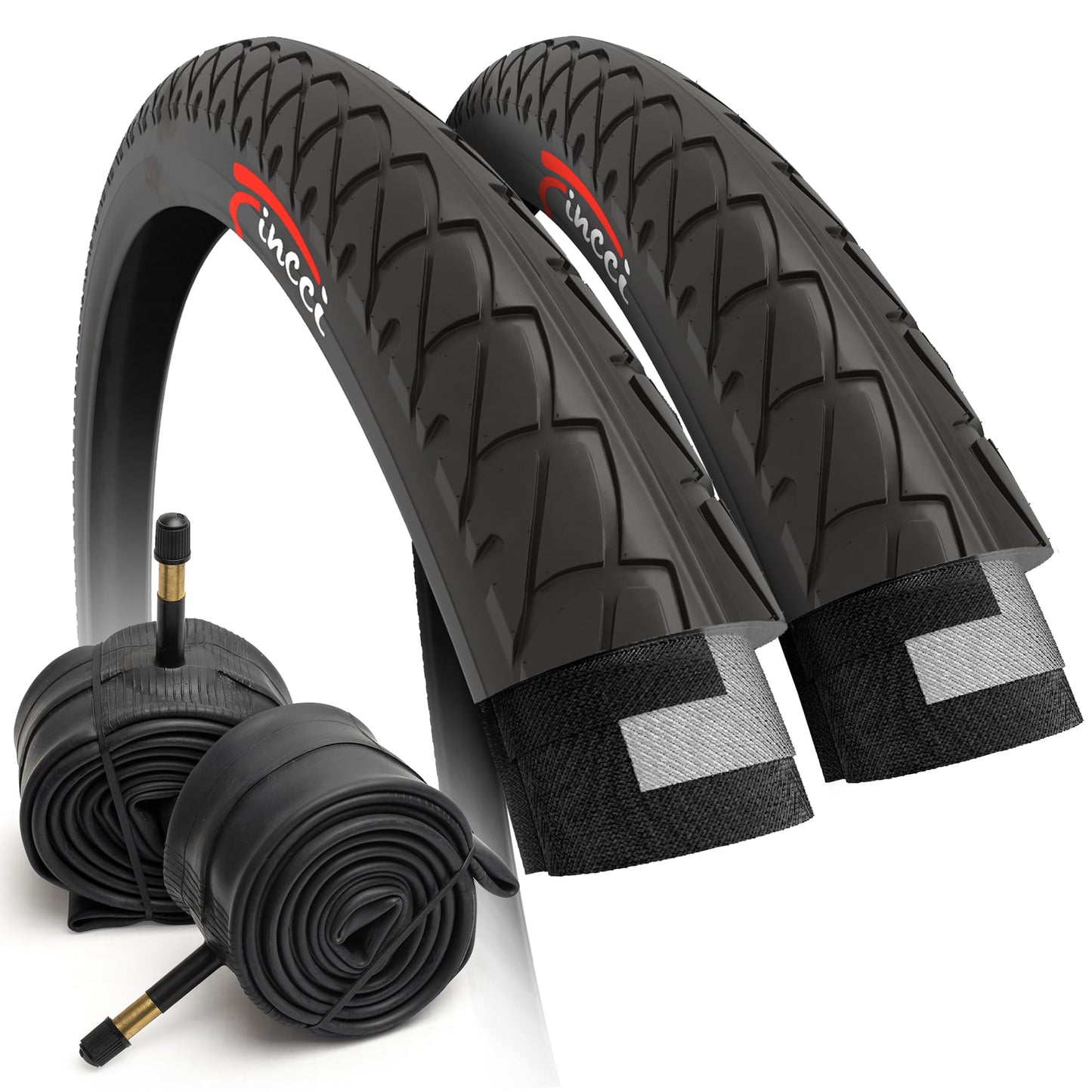 Fincci Set Pair 26 x 2.125/2.1 inch Slick Hybrid Foldable Bike Tyres 54-559 Tyre with Schrader Inner Tube for Cycle Road Mountain MTB Bicycle with