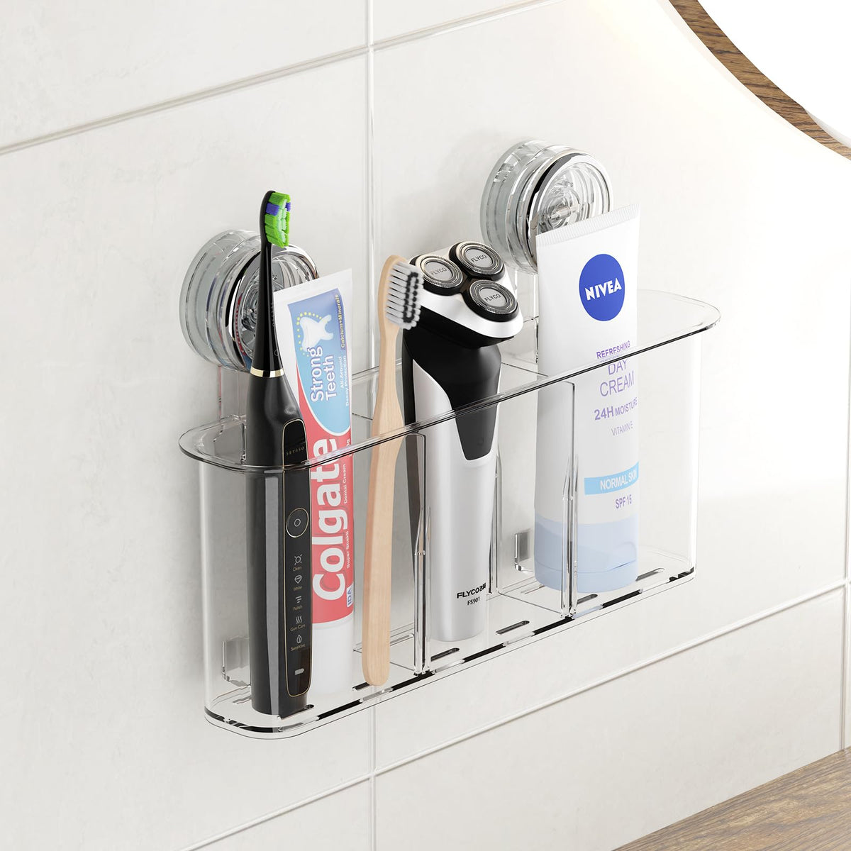 PAVSTINE Suction Toothbrush Holder Large, Electric Toothbrush Stand No Drilling, Tooth Brush Holder Wall Mounted, MAX Hold 6 KG, Remove Toothpaste