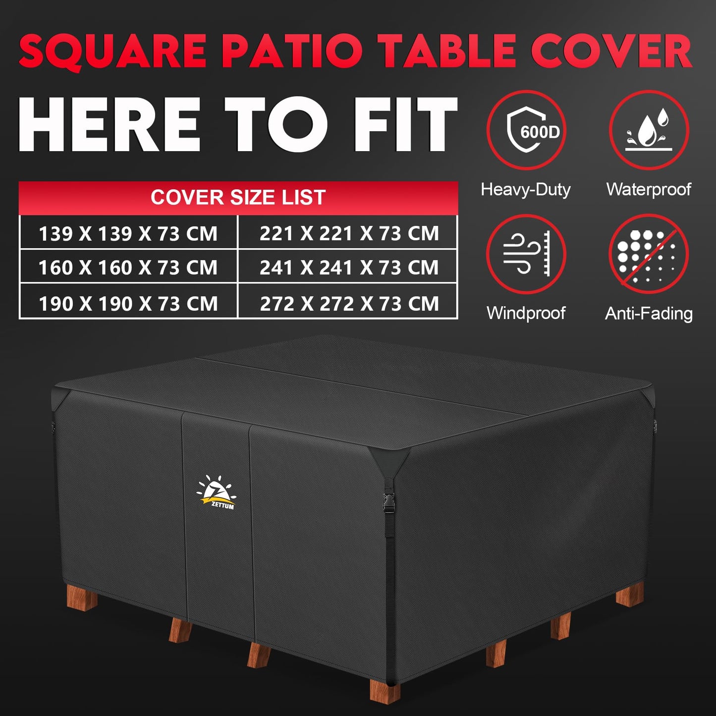 Zettum 241x241x73cm Patio Furniture Covers Waterproof Cube 600D Heavy Duty Anti UV Large Garden Furniture Cover Fit for Patio Rattan Cube Set Covers