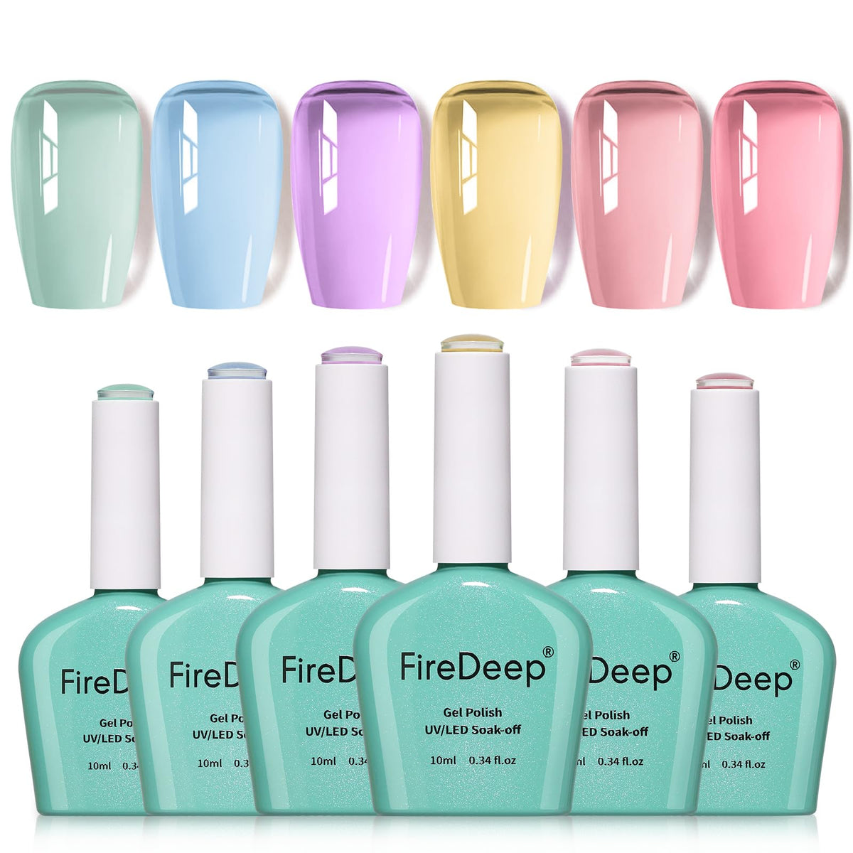 Firedeep Summer Pastel Gel Polish Set 6 Colors Macaron Lavender Yellow Light Green Pink Hema Free UV Light Cure Gel Polish Kit Nail Art DIY(10ml *6)