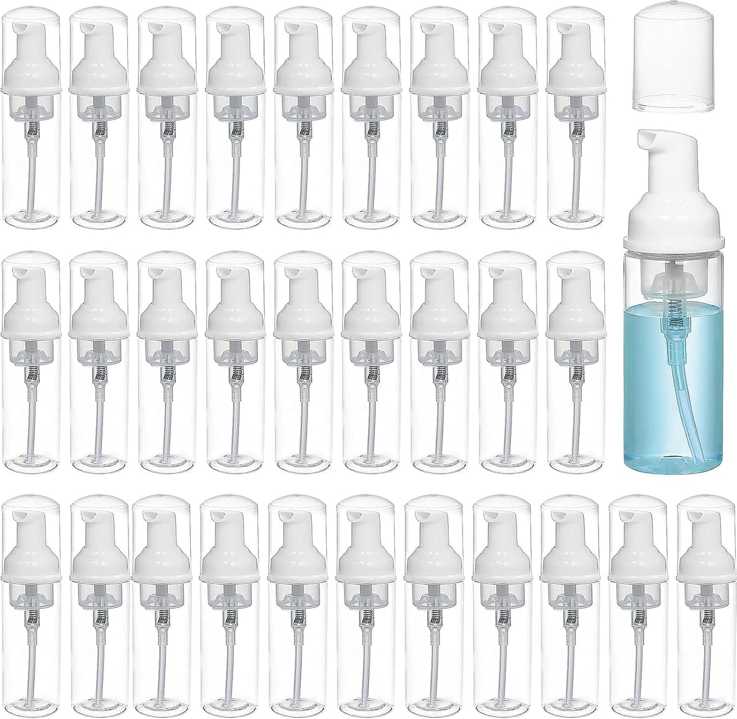 Xaztr 30Pcs Empty Foam Pump Bottles, 50ml Plastic Travel Foam Pump Bottle, Mini Refillable Dispenser Soap Bottle for Travel Hand Soap Shampoo, BPA