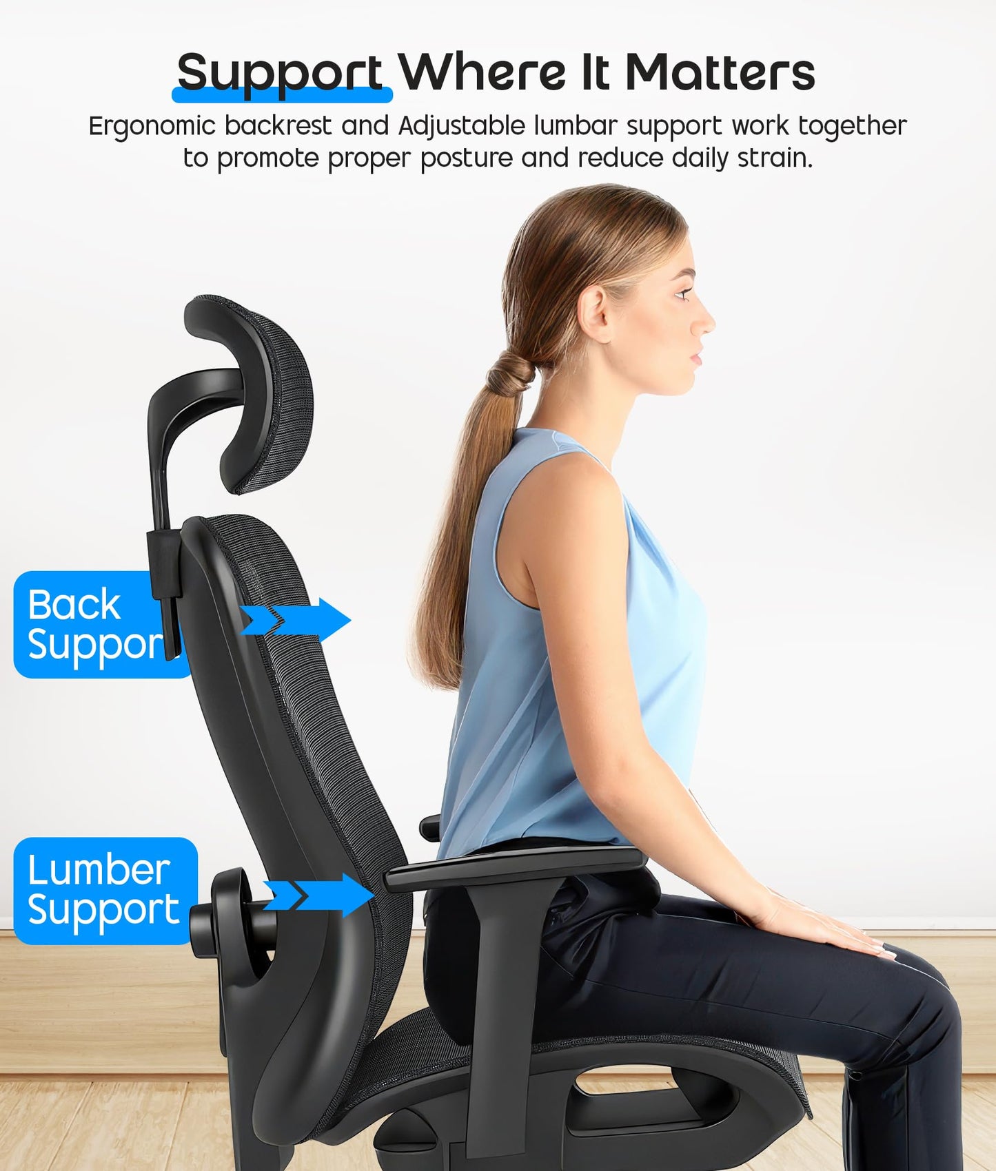 CHI ENERGY Ergonomic Desk Chair, High Back Office Chair with Adjustable Lumbar Support, Headrest and Armrests, Reclining Executive Swivel Chair