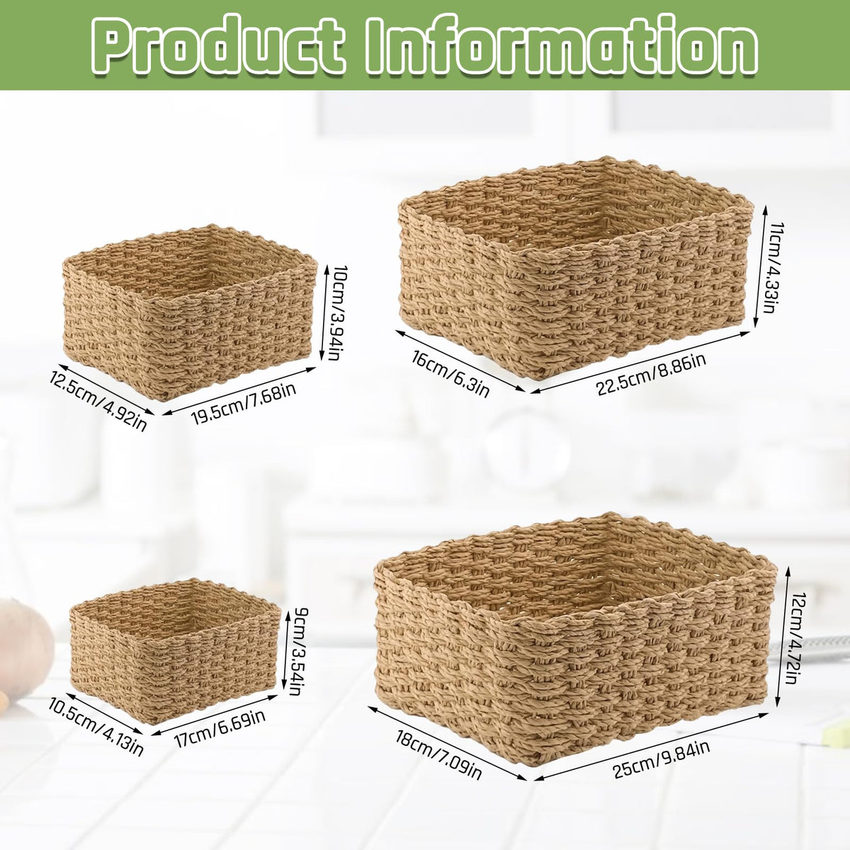4 PCS Small Wicker Baskets, Multifunctional Woven Storage Baskets