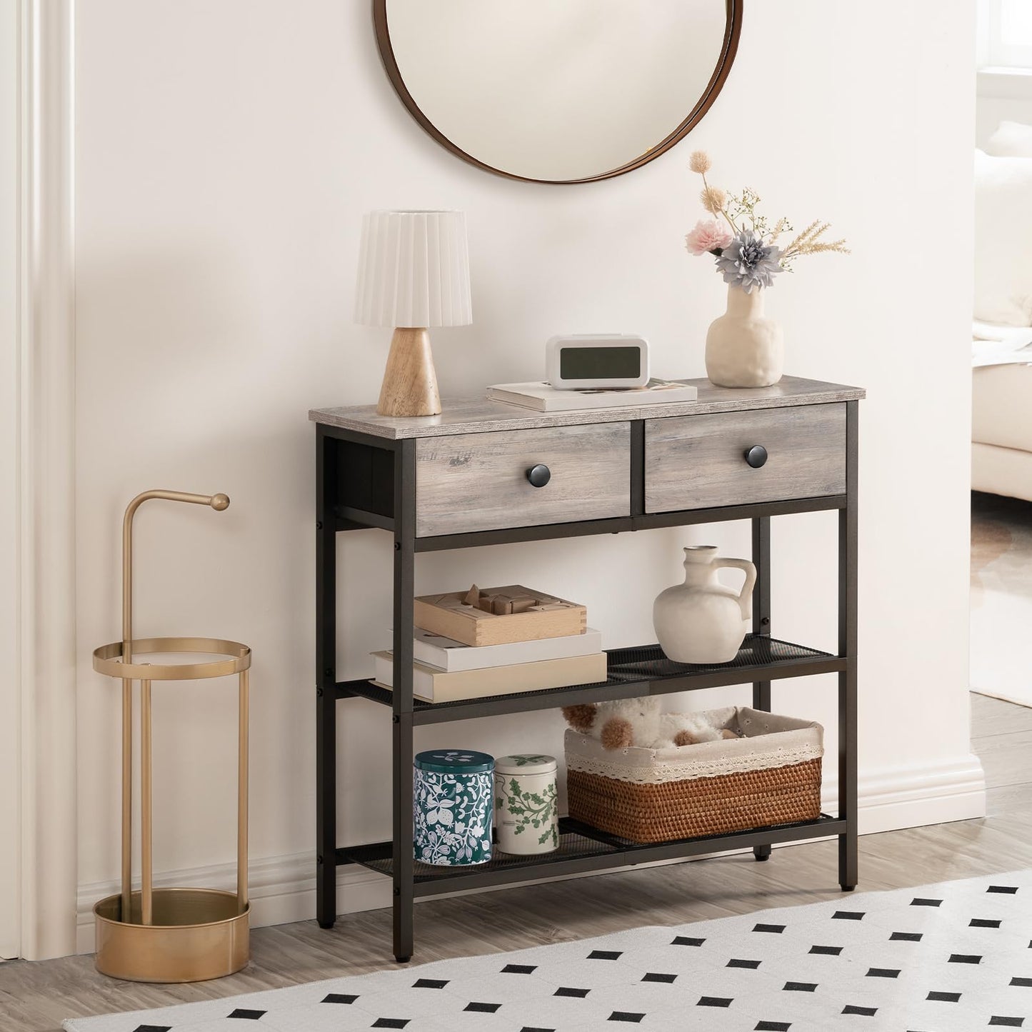 HOOBRO Console Table, Slim Console Table with 2 Drawers, Hallway Table with Storage, Side Table, Slim Sofa Table for Small Spaces, Living Room
