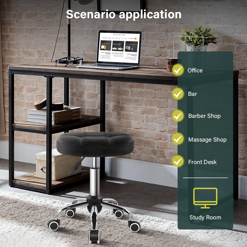 BFTOU White Minimalist Swivel Stool on Wheels Perfect for Work SPA Shop Massage Height-Adjustable and Cost-Effective Rolling Stool Chair with Square