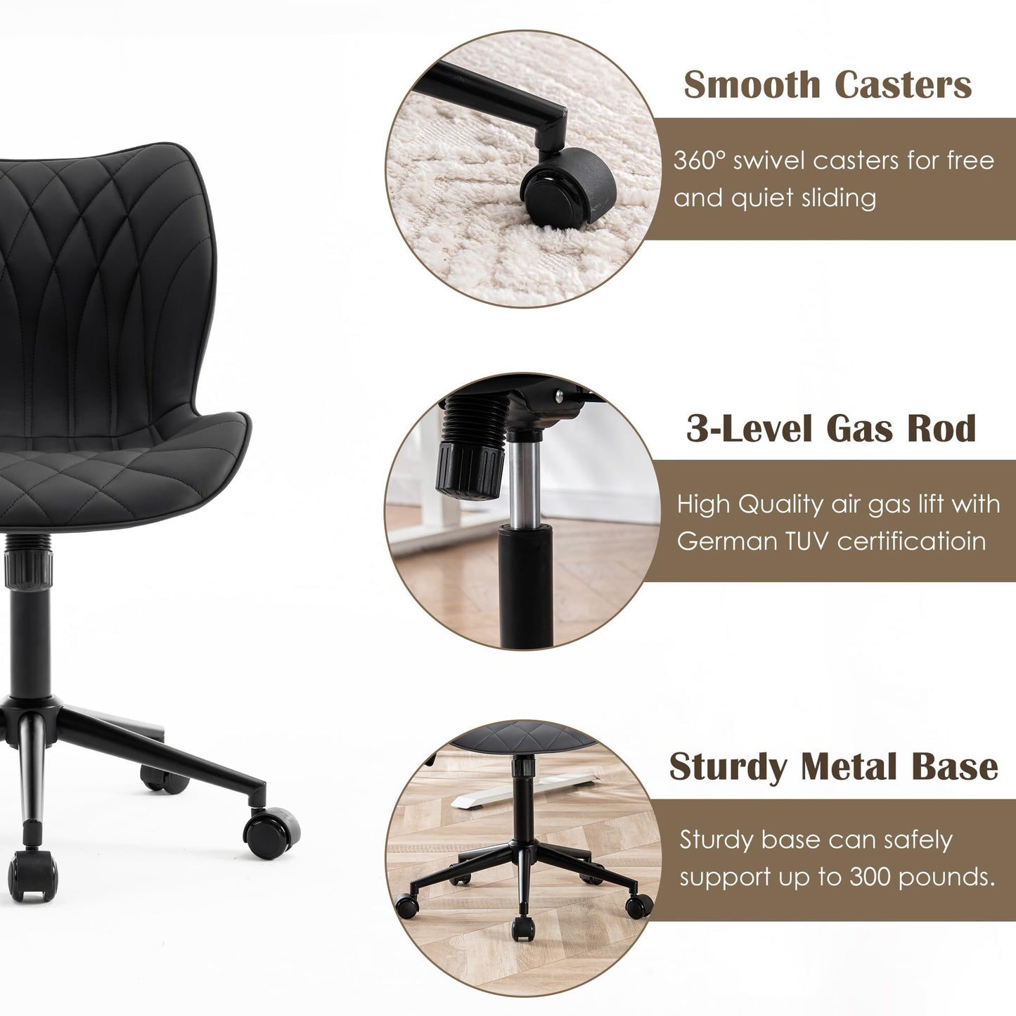YOUNUOKE Desk Chair Adjustable Home Office Chair with Wheels, Black