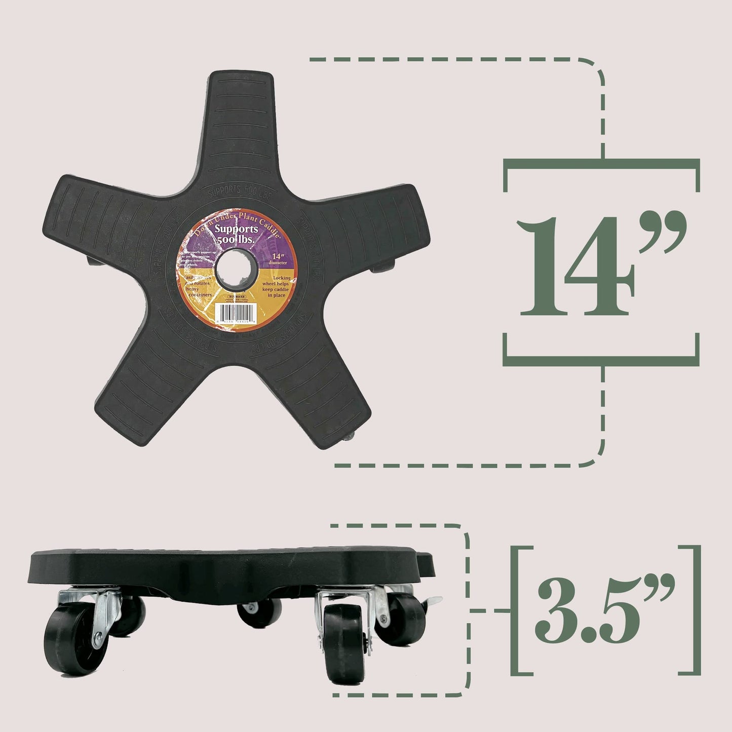 Bosmere Heavy Duty Plant Stand with Wheels, 500 lb Capacity, Plastic Wood Alloy Steel, Charcoal, 14"