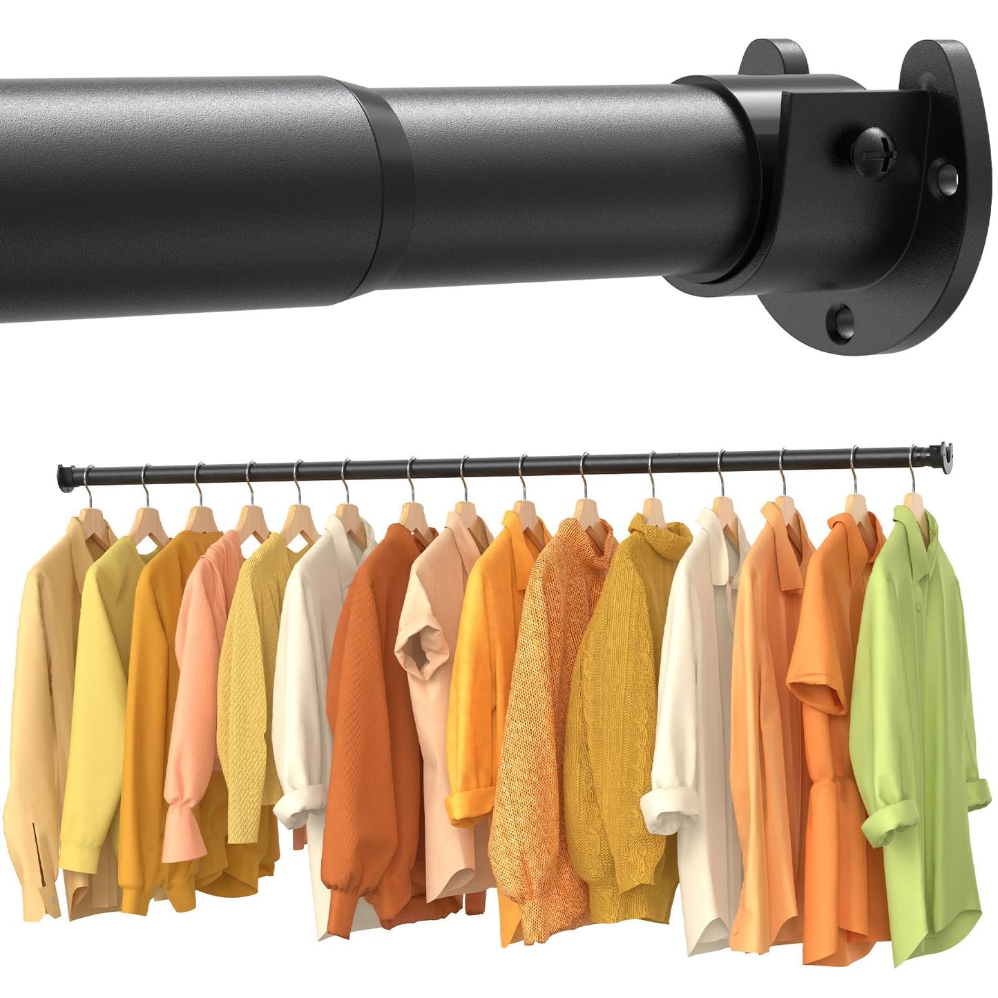 JWJK Adjustable Wardrobe Rail 43–103 cm, Heavy Duty 3.3 cm Metal Clothes Rail with Fittings, Black Closet Rod for Wardrobes, Laundry Room & RV
