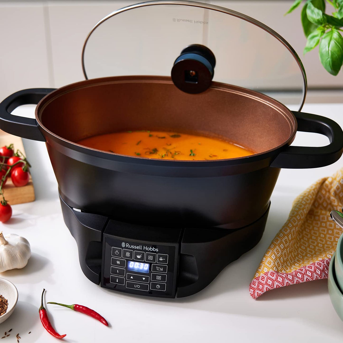 Russell Hobbs Good-to-Go 6.5L Electric Multicooker - 8 Digital functions Sear, Slow Cook, Steam, Boil, Keep warm & Roast, Cast aluminium housing,