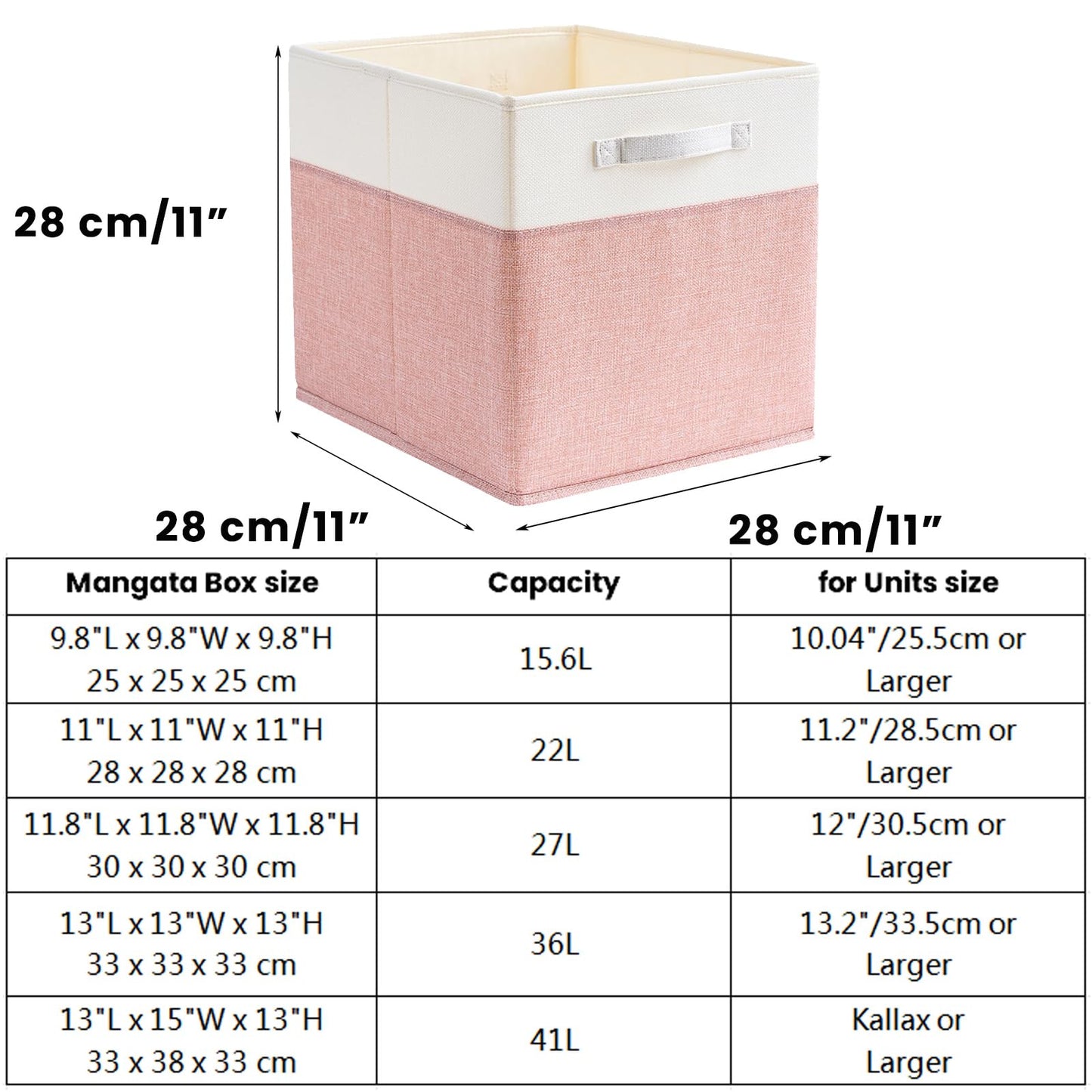 Mangata Cube Storage Boxes 28x28x28 cm, Fabric Storage Cube Baskets for Clothes Bins, Baskets, Chests,Toys (Pink/Cream White, 4Pcs)
