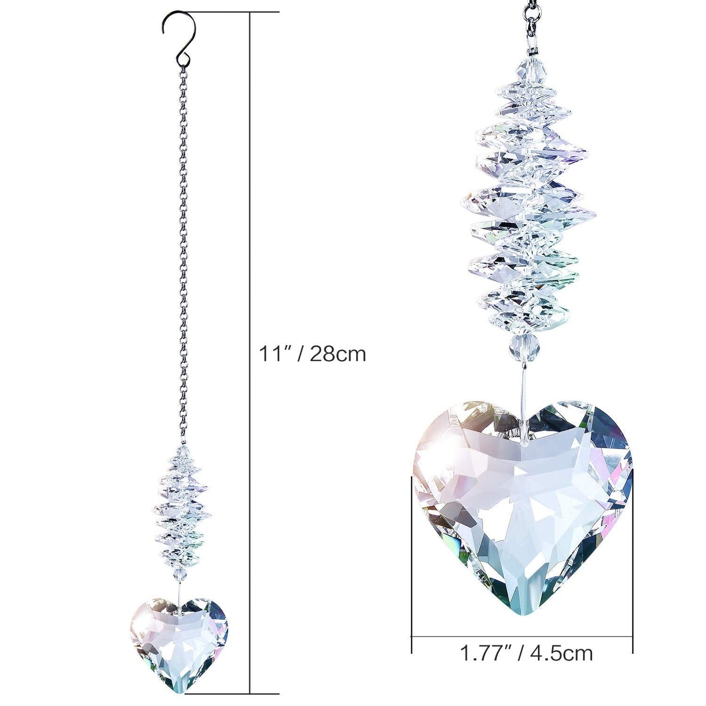 Shario 45mm Clear Glass Heart Crystal Ball Prism Pendant, Suncatcher for Windows, Outdoor Garden Hanging D?cor, Gifts for Women, Mom and Children