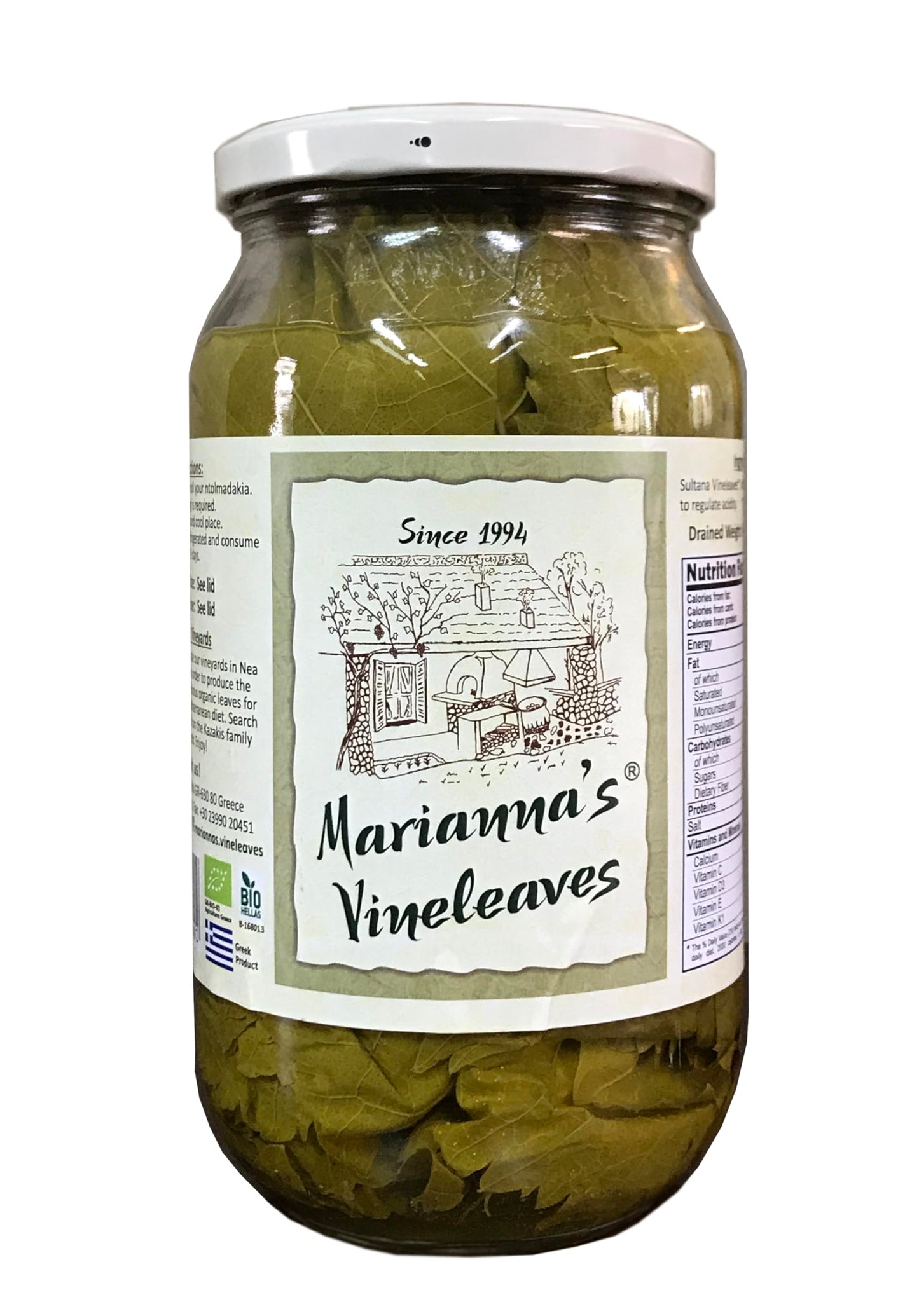 Marianna's Greek Organic Vine Leaves ? 400g (Approx. 120 Leaves) ? Ideal for Dolmades & Mediterranean Recipes