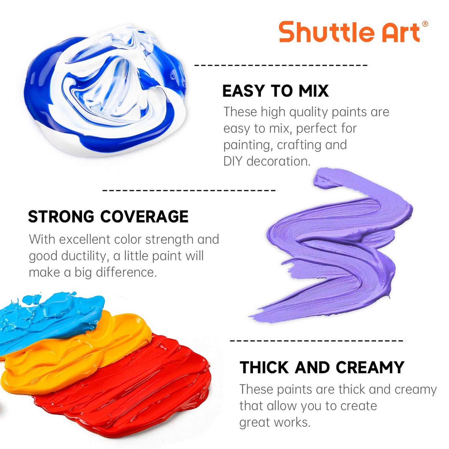 Shuttle Art Acrylic Paint, 50 Colours 2oz/60ml Acrylic Paints Set with 10 Brushes, Water-proof, Premium Acrylic Paints for Artists, Beginners and Kids