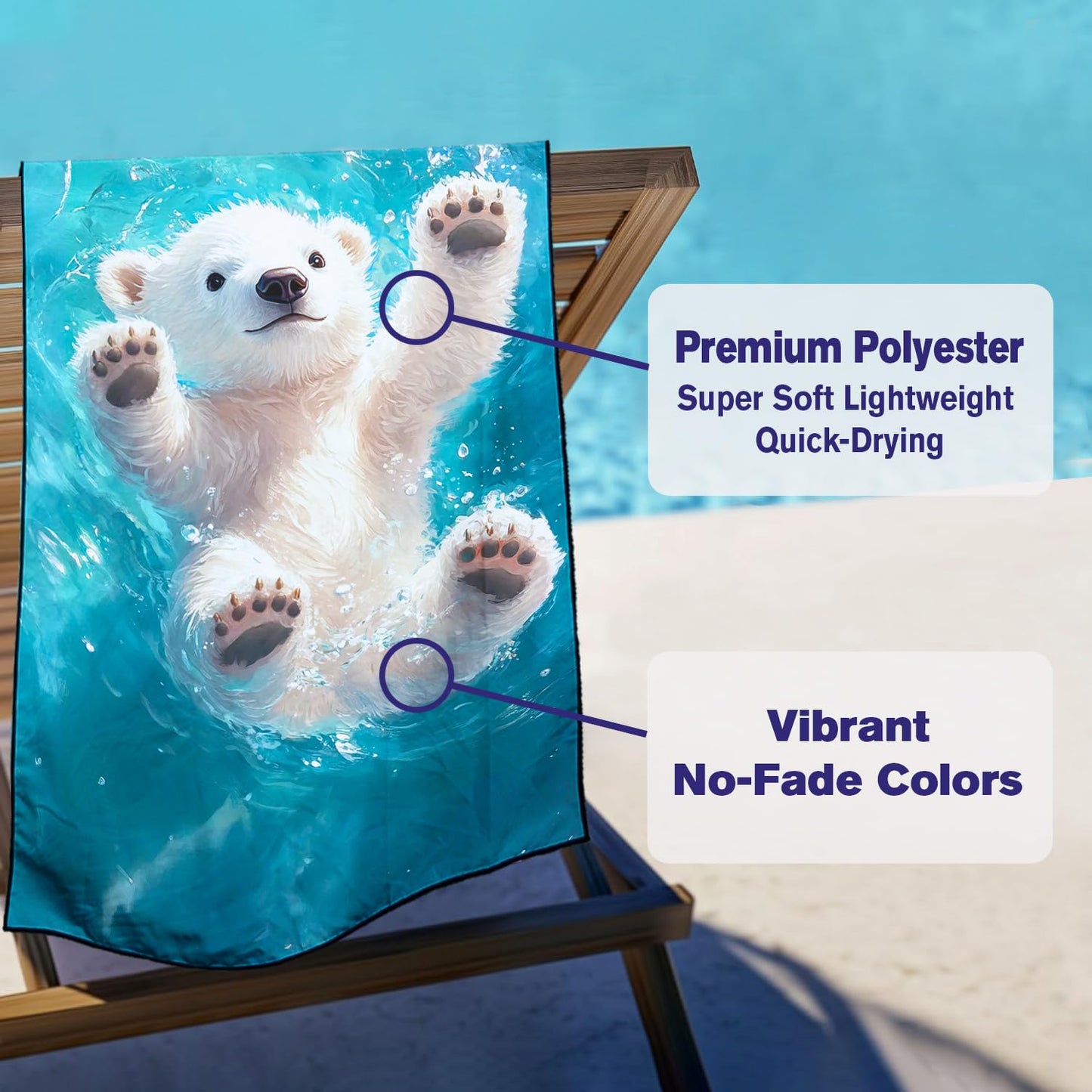 Violetpos Polar Bear Cub Beach Towel, Extra Large 180x90 cm 250GSM Microfibre, Sand Free Quick Dry