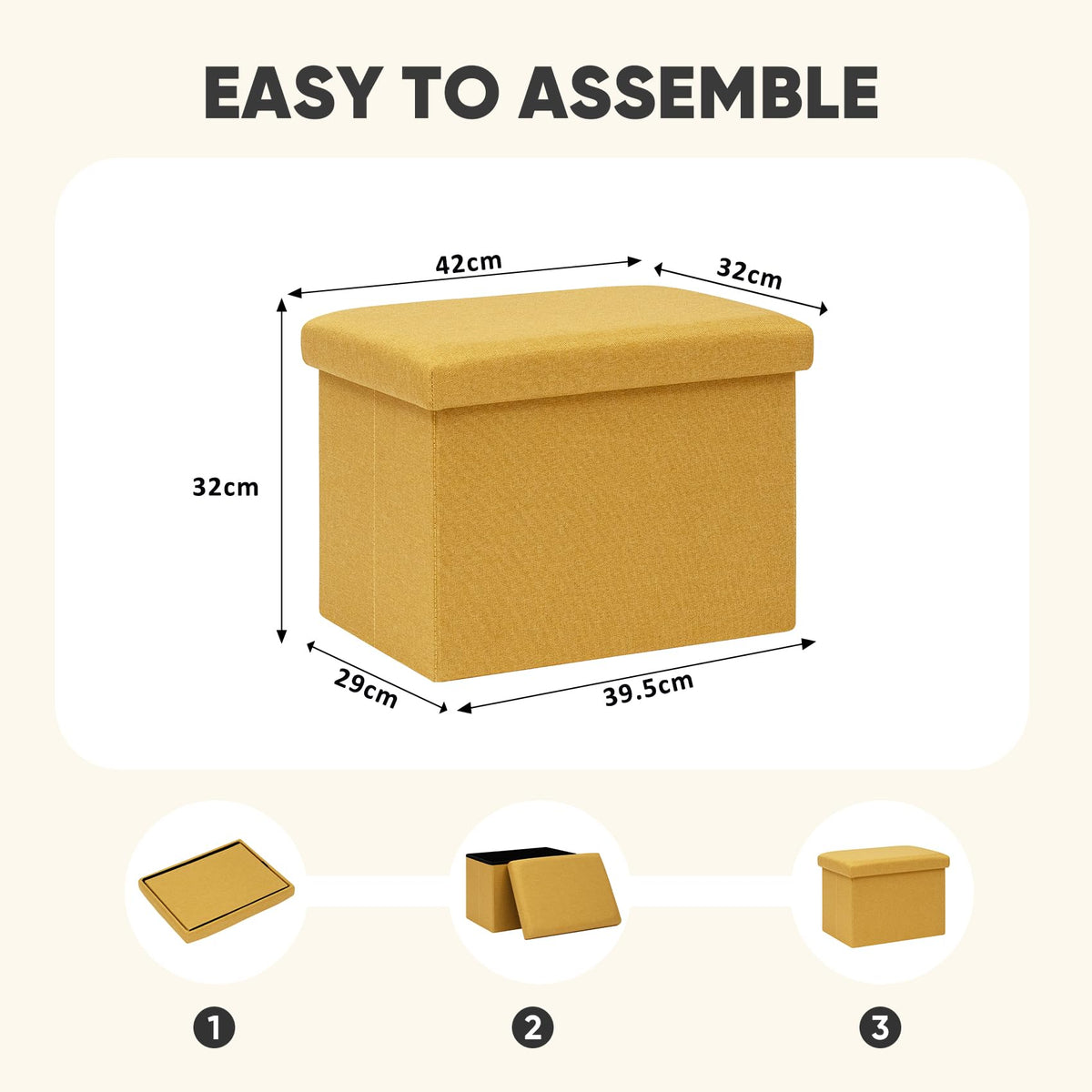 PINPLUS Folding Storage Box Ottoman, Linen Small Footstool, Ginger Yellow