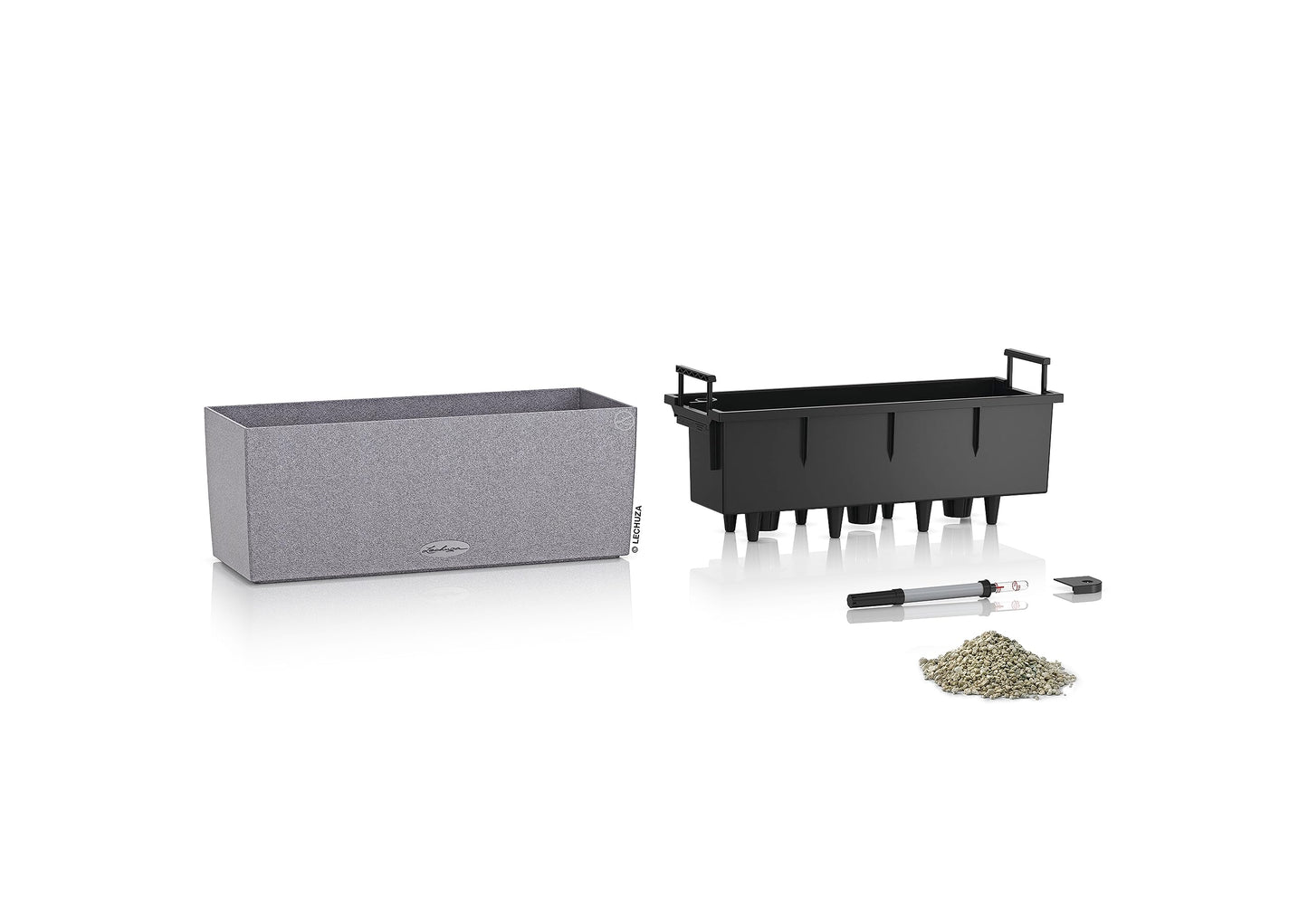 Lechuza BALCONERA Stone 50 Self Watering Planter Plastic Indoor/Outdoor Flower Plant Pot Table and Window Box with Drainage Hole H19 L50 W19 cm Stone